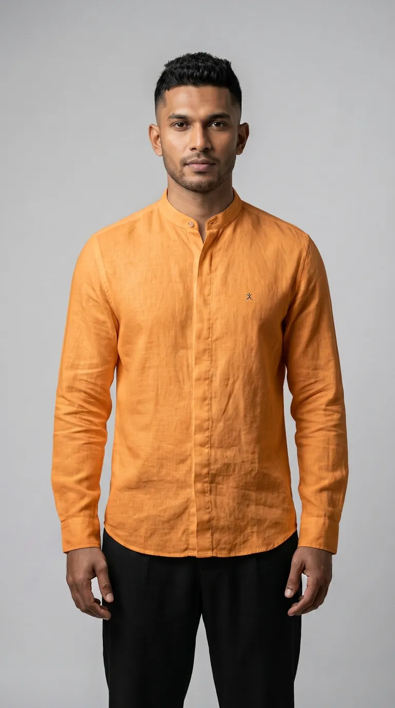 Slim Fit Plain Linen Chines Color L/S Shirt