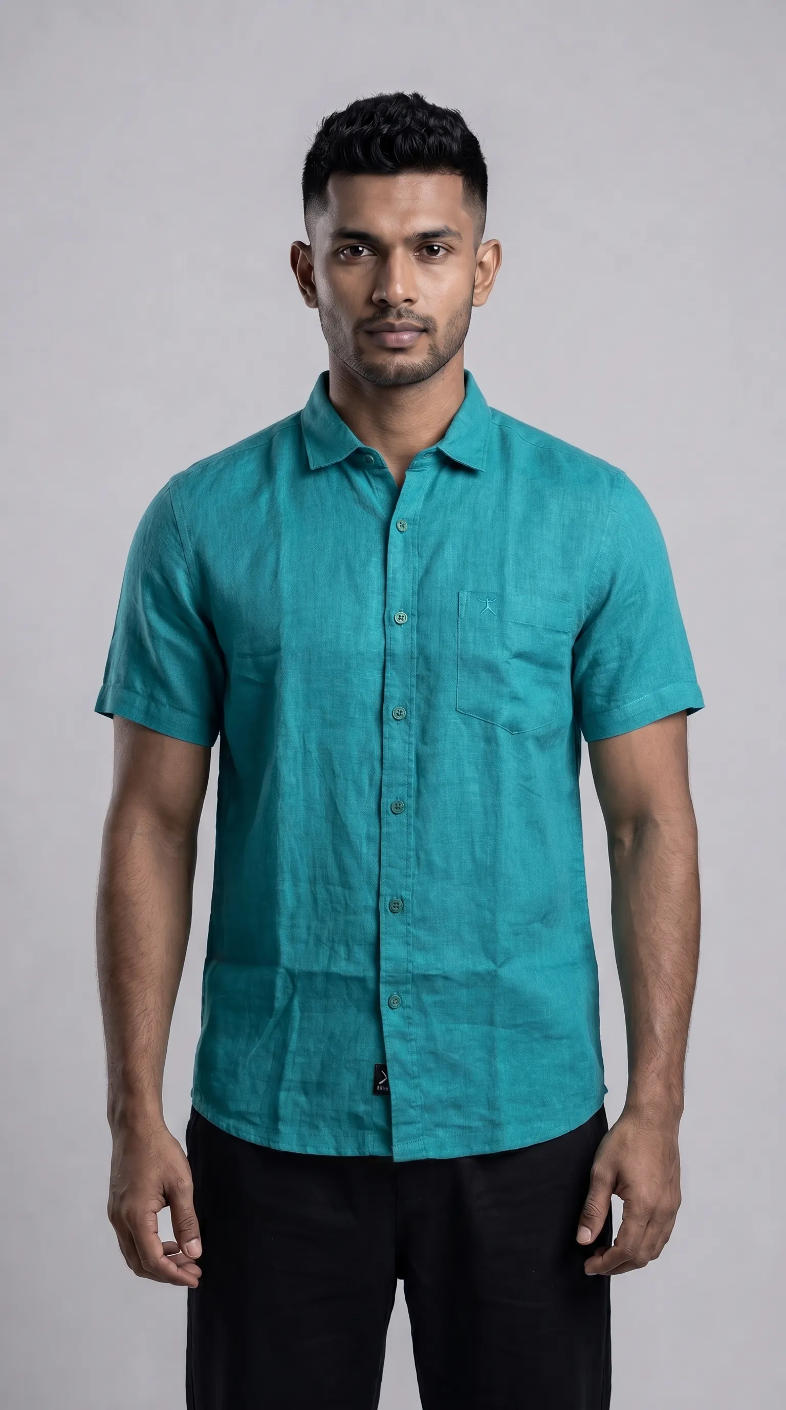 Slim Fit Linen Plain Short Sleeve Shirt