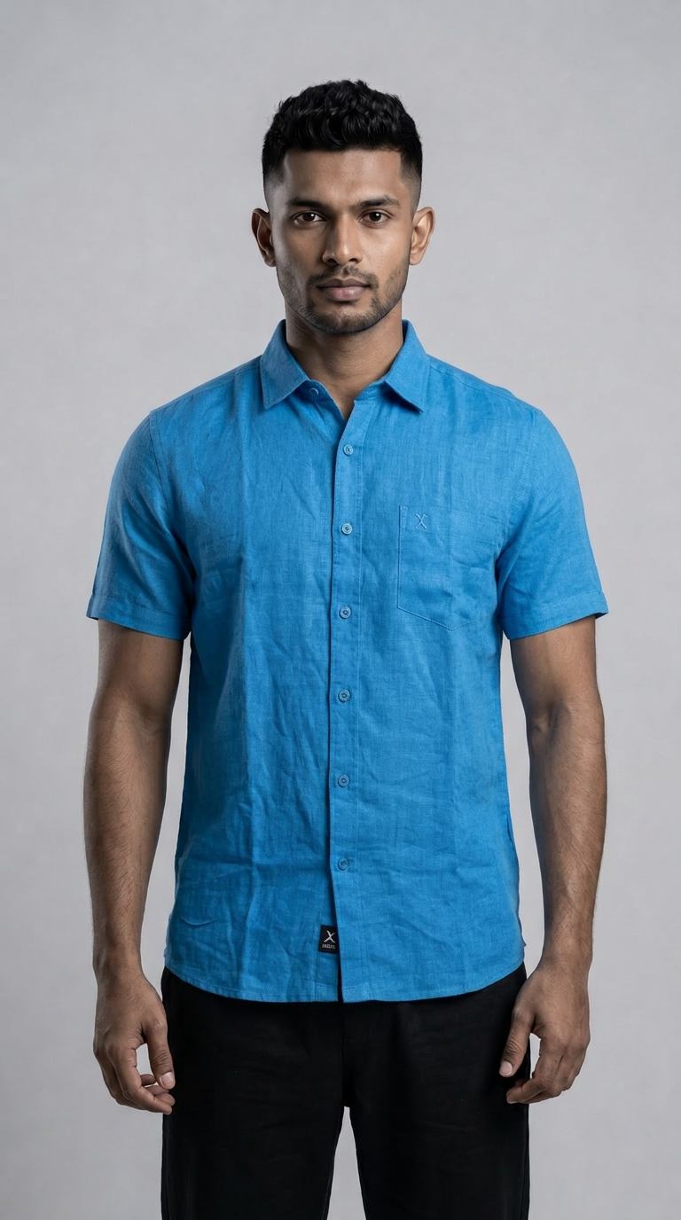 Slim Fit Linen Plain Short Sleeve Shirt
