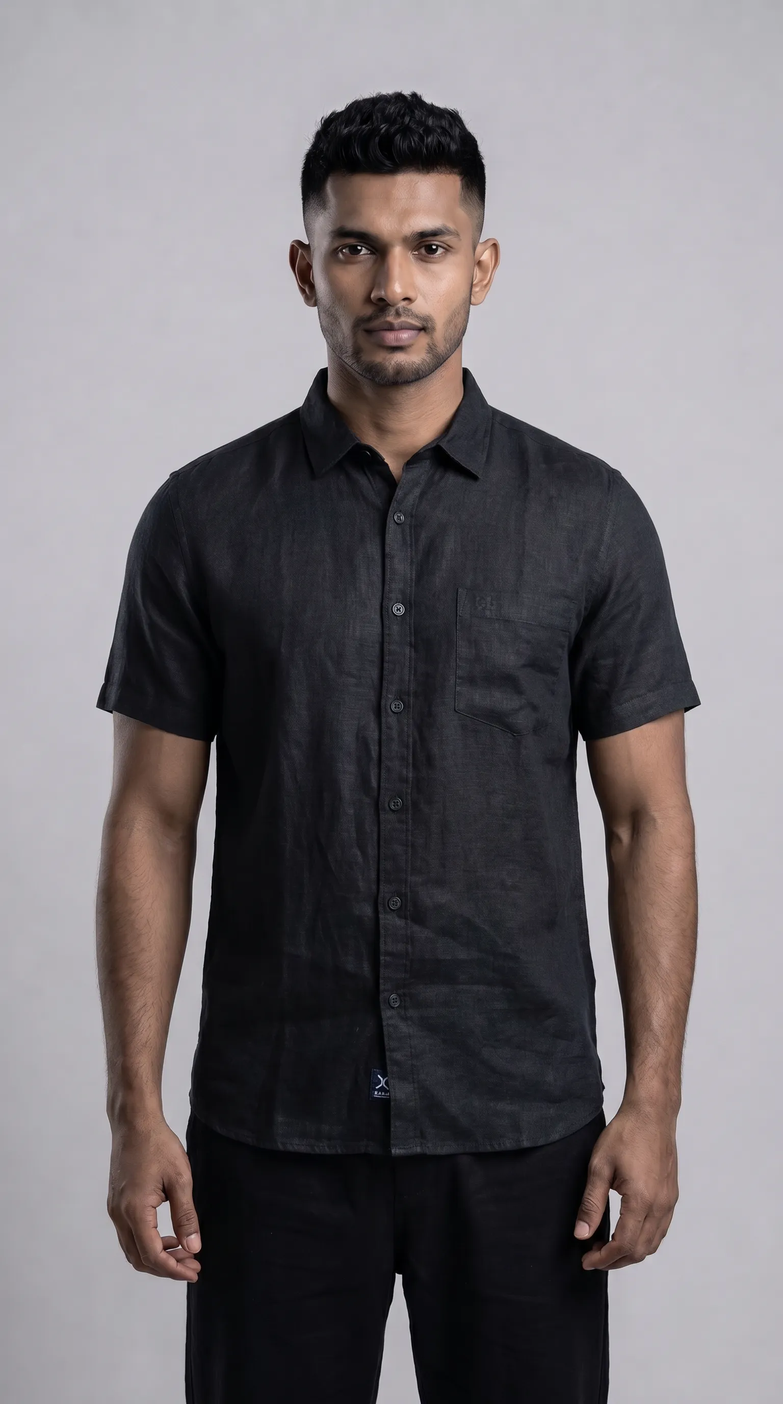 Slim Fit Linen Plain Short Sleeve Shirt