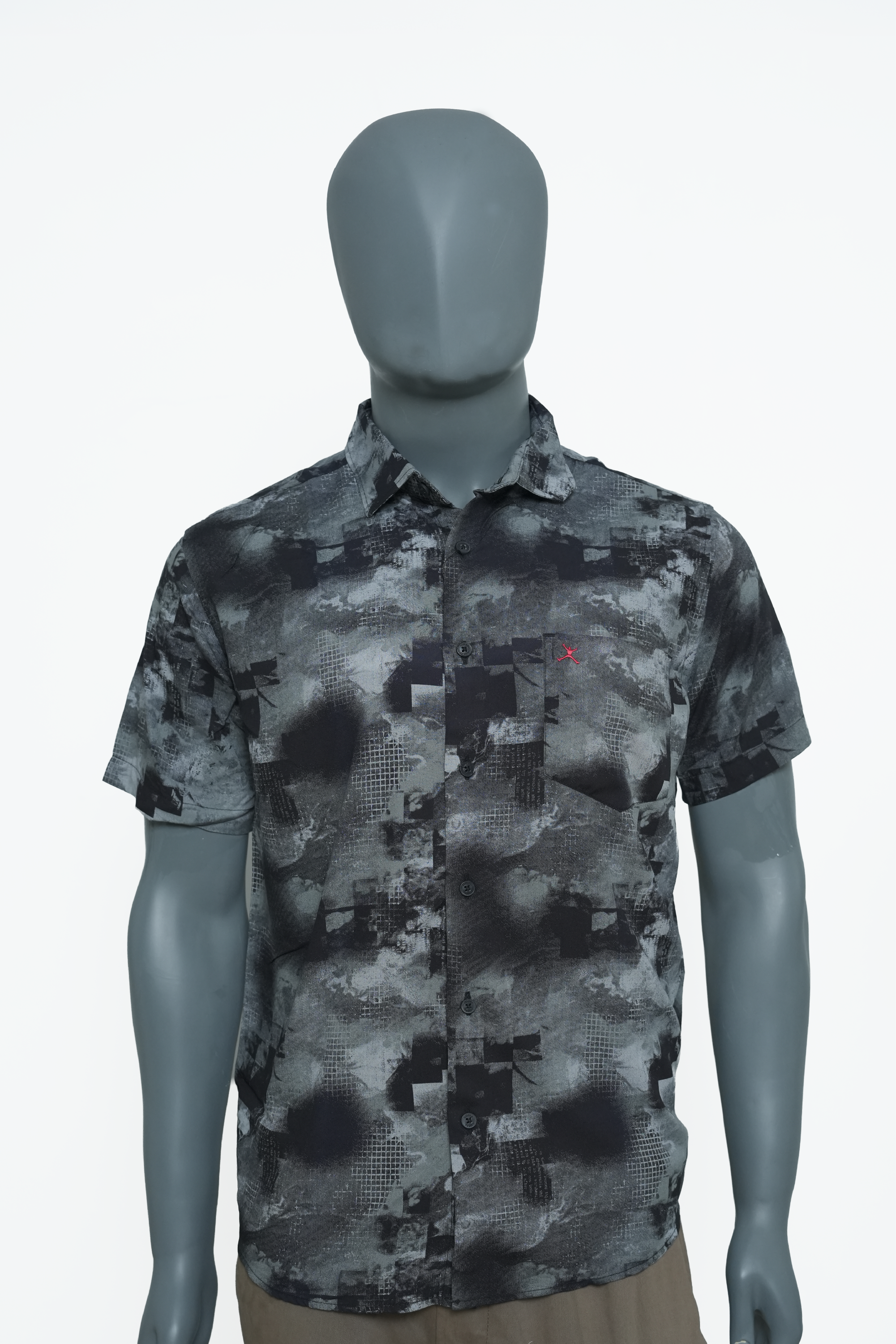 Slim Fit Cotton Printed S/S Shirt - Black