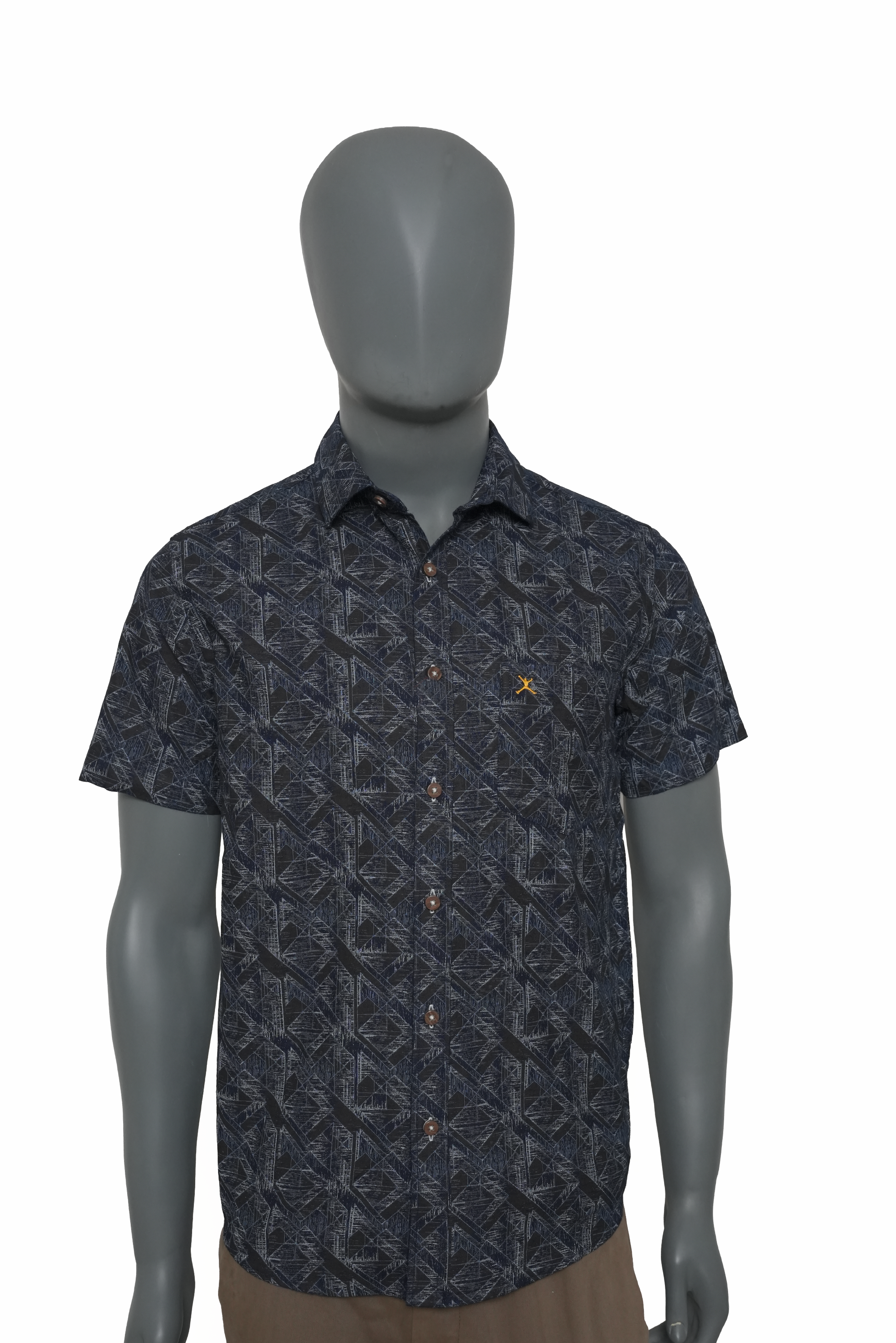 Slim Fit Cotton Printed S/S Shirt - Dark Blue