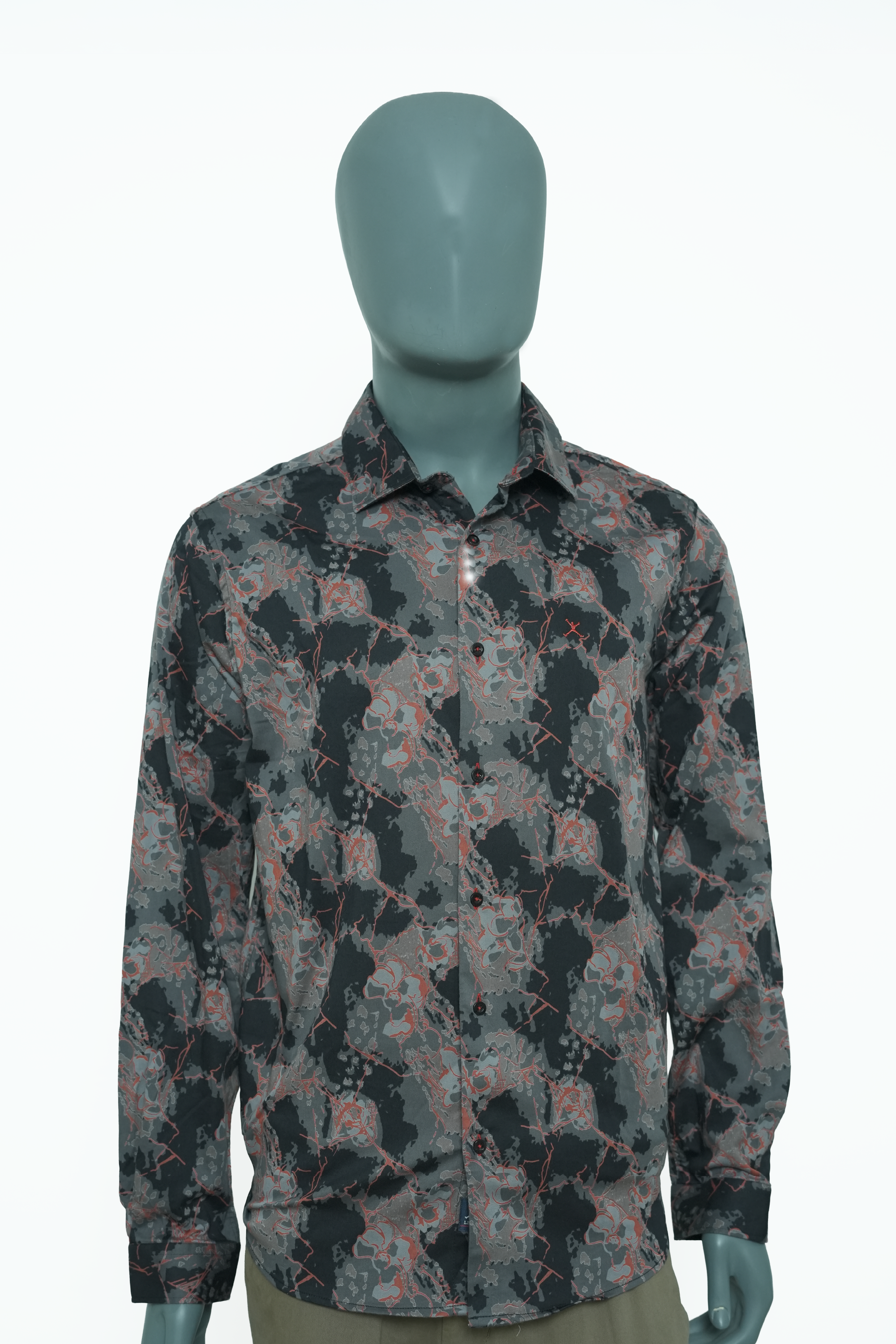 Slim Fit Cotton Printed L/S Shirt - Red
