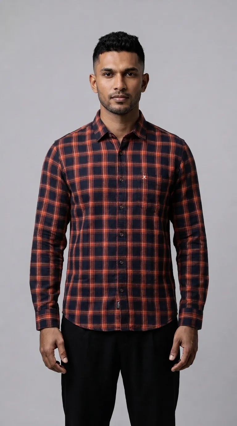 Slim Fit Cotton Check Shirt - Light Red