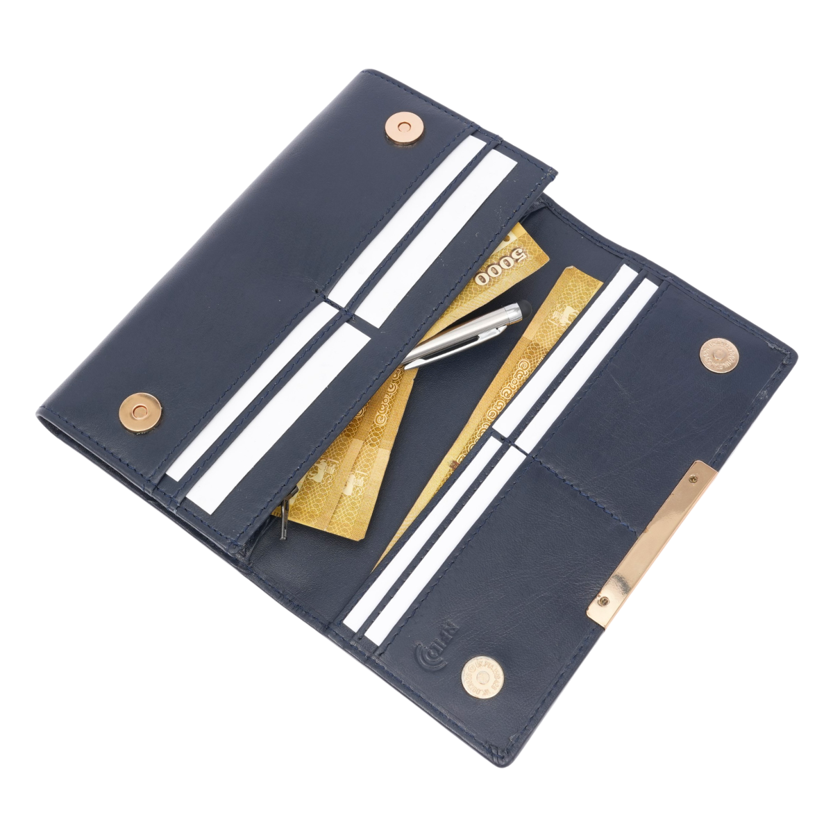 Italian Leather RFID Ladies Wallet - Navy Blue