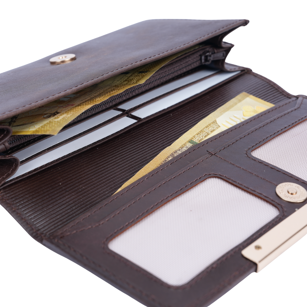 Italian Leather RFID Ladies Envelope Clutch Wallet - Coffee Brown