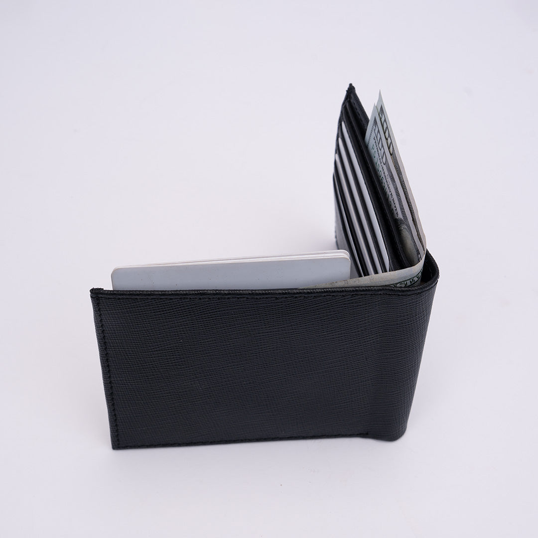 Italian Saffiano Leather RFID Wallet - Black