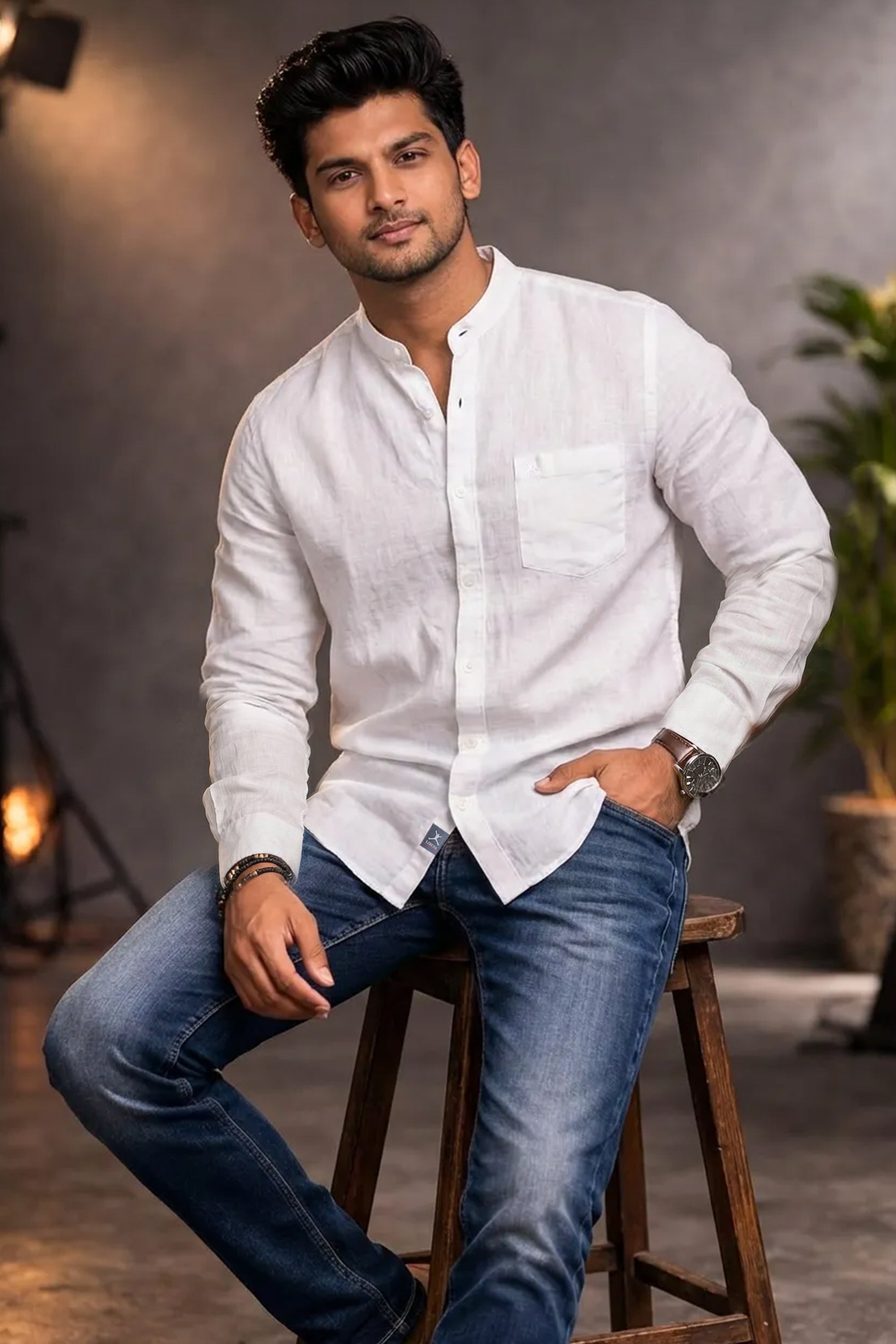 Slim Fit Prime Linen L/S Shirt - White