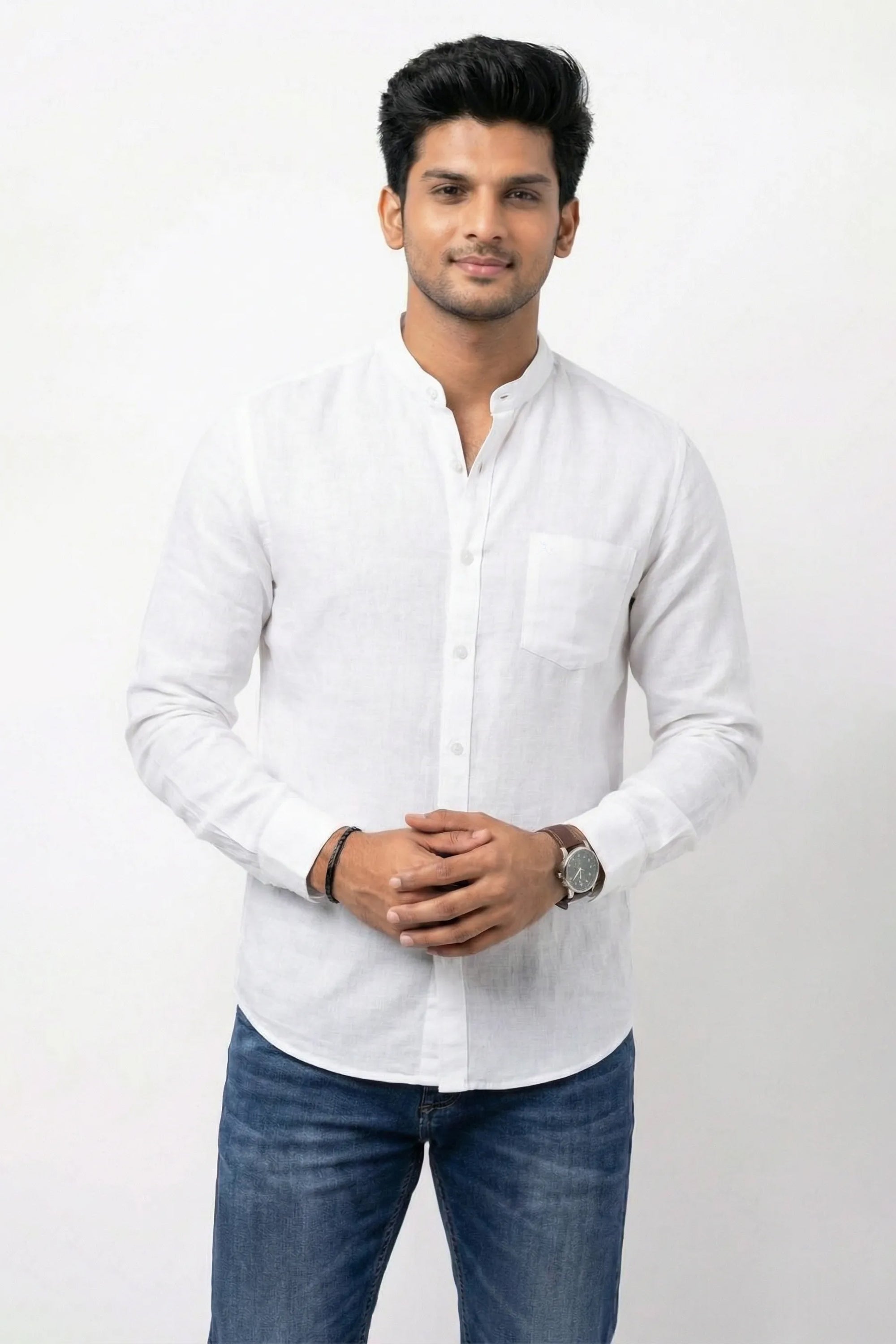 Slim Fit Prime Linen L/S Shirt - White