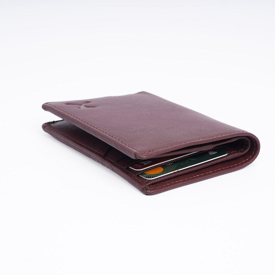 Genuine Leather Card Wallet - Burgundy