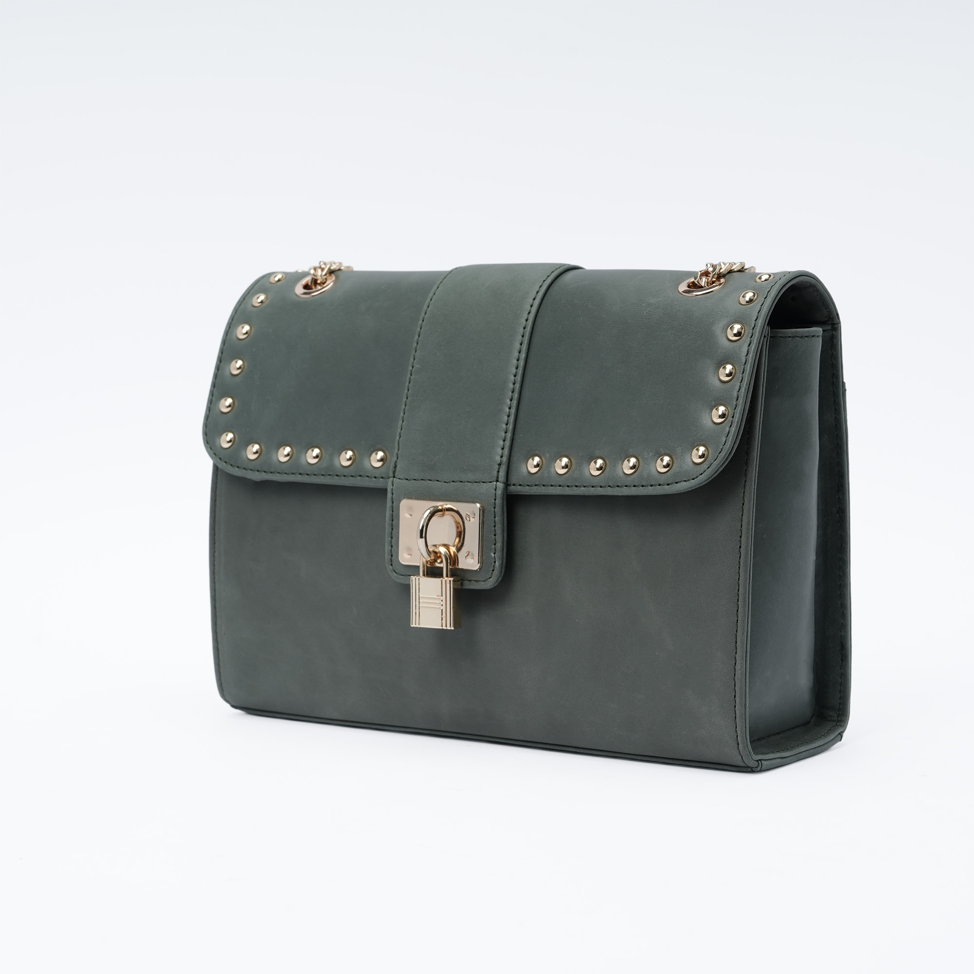 Italian Leather Shoulder Bag - Olive Green