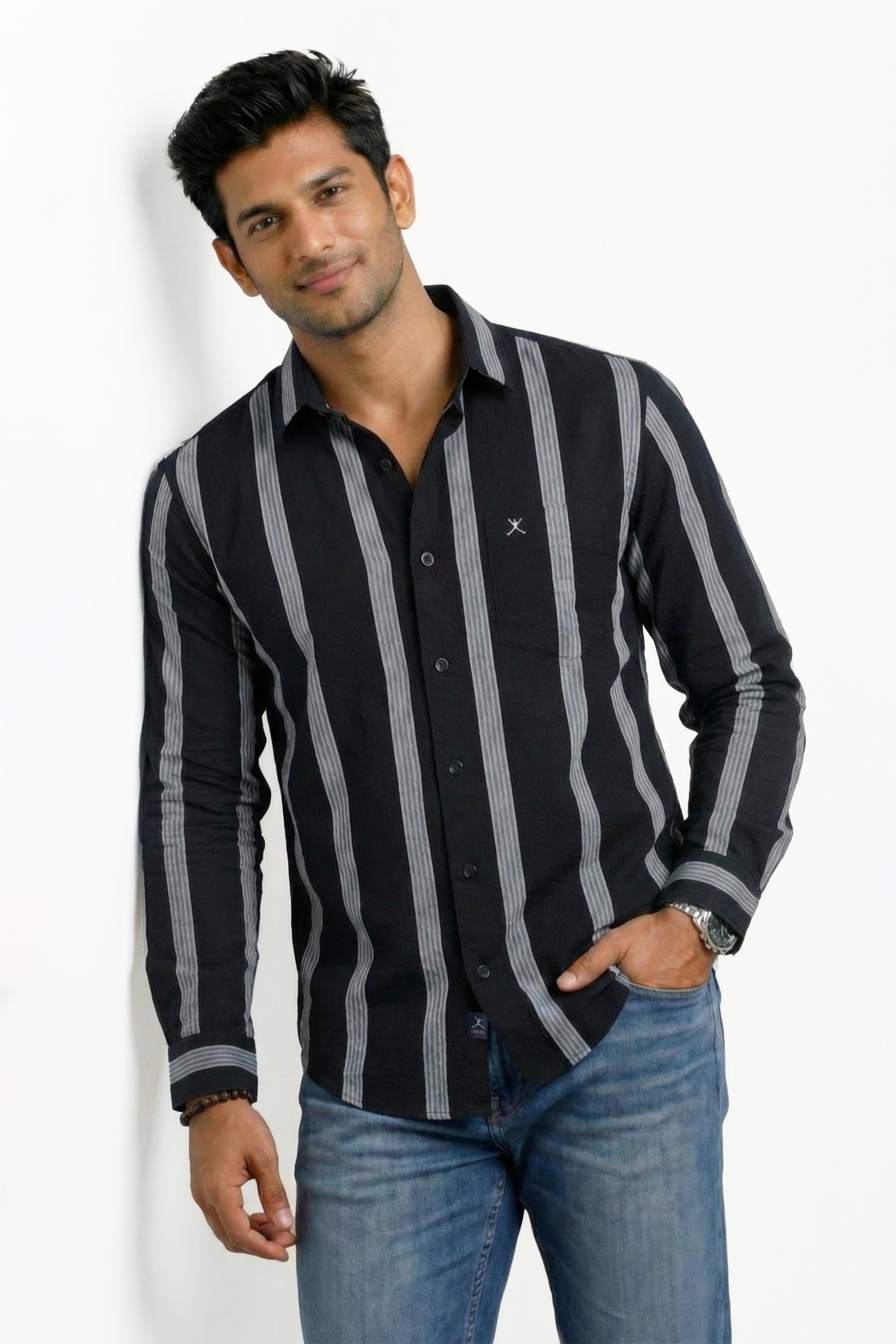 Slim Fit Cotton Horizontal Stripes L/S Shirt