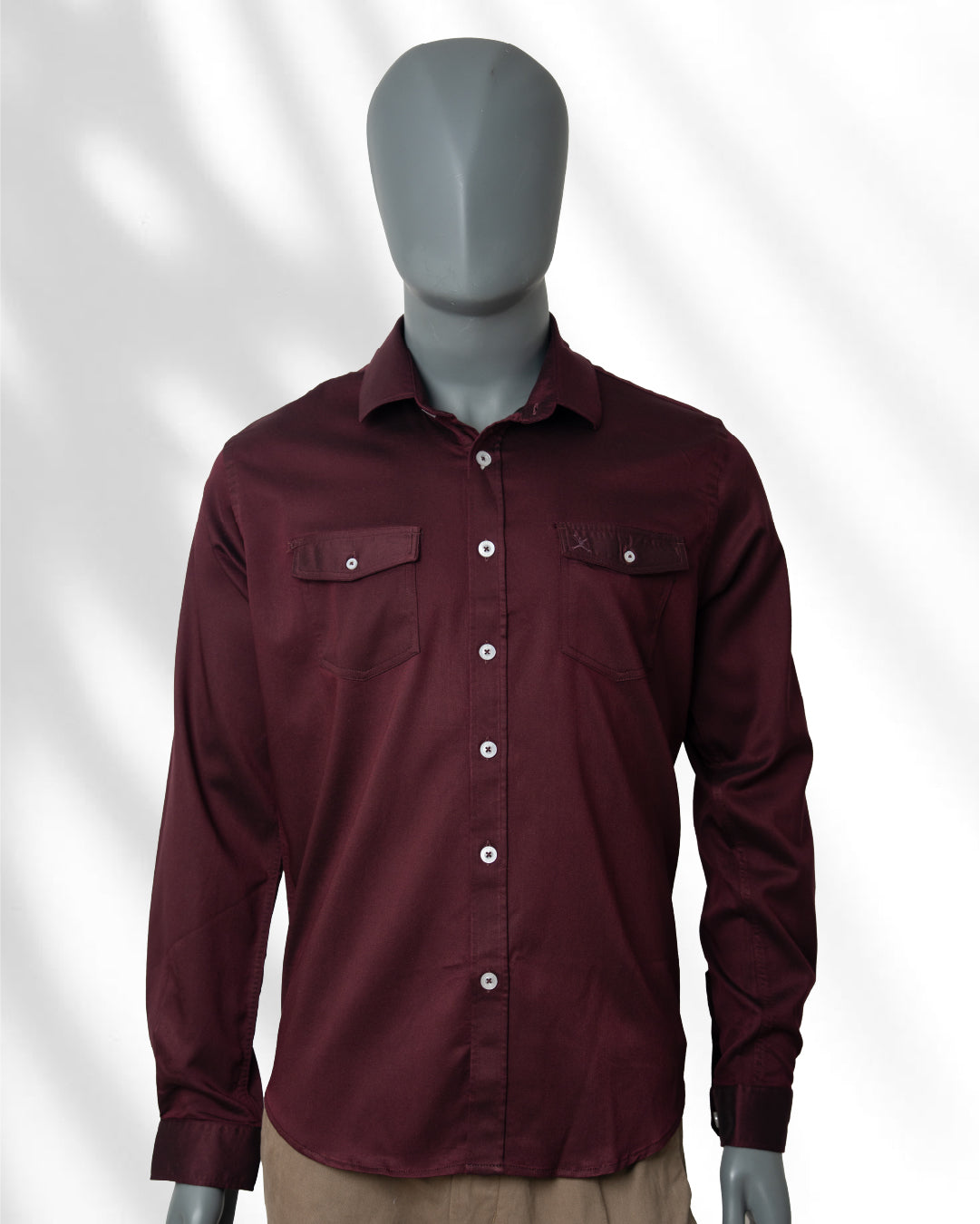 Slim Fit Double Pocket Plain Shirt - L/S