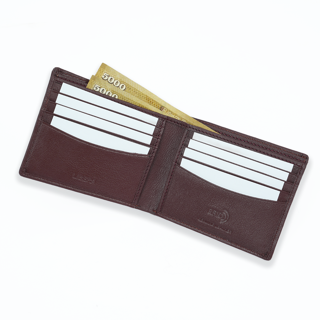 Genuine Leather RFID Wallet - Burgundy
