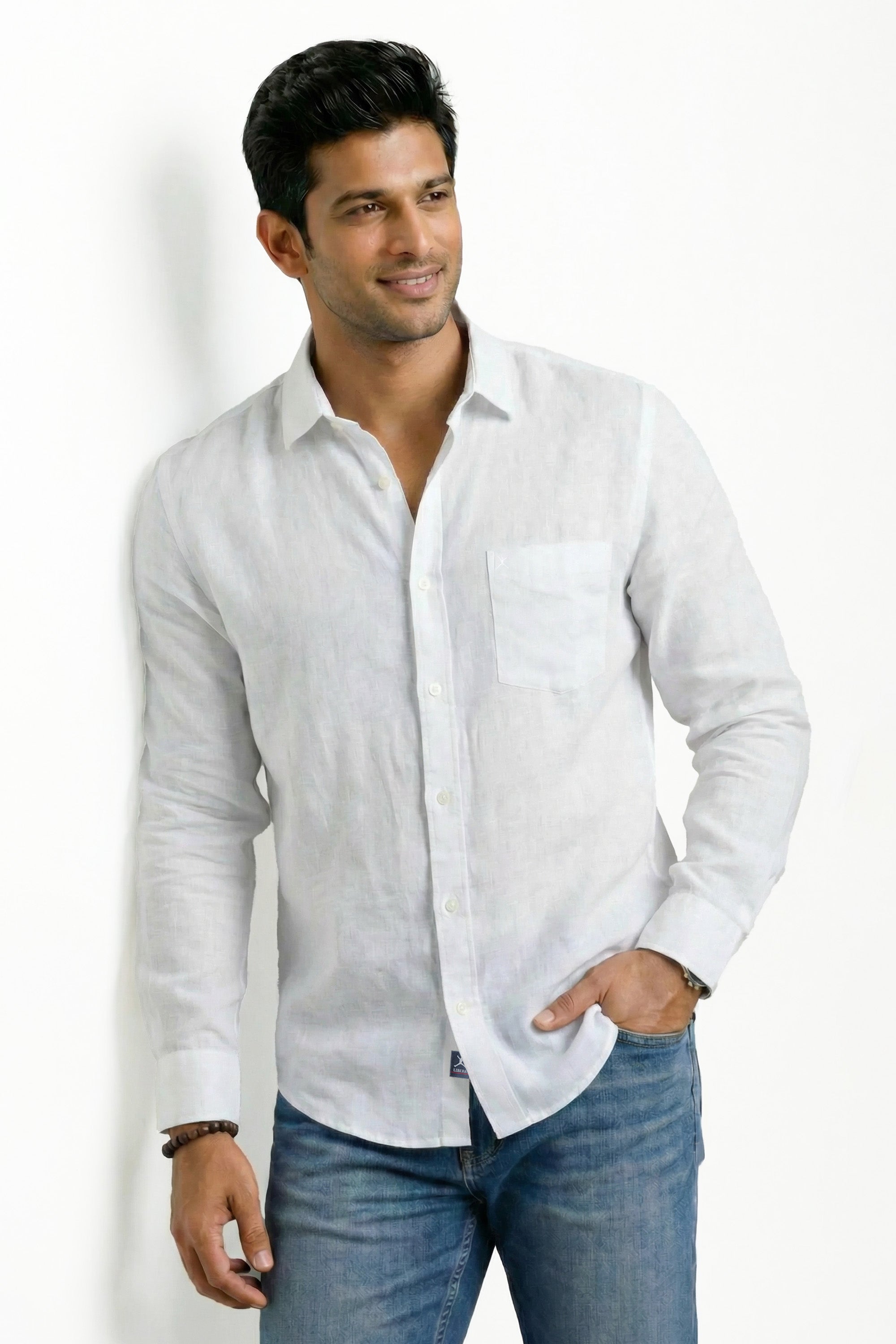 Slim Fit Premium Linen L/S Shirt - White