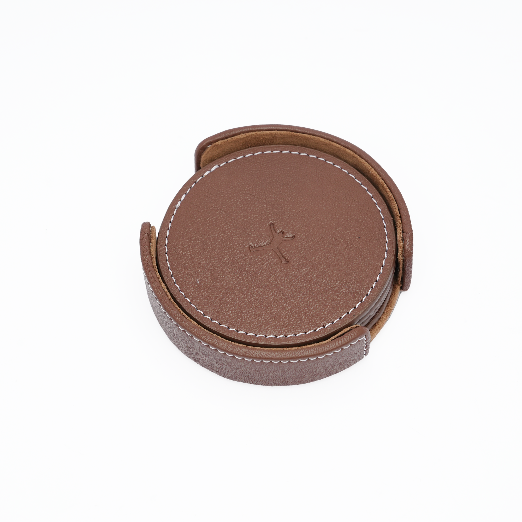 Italian Leather Round Coaster Set - Tan