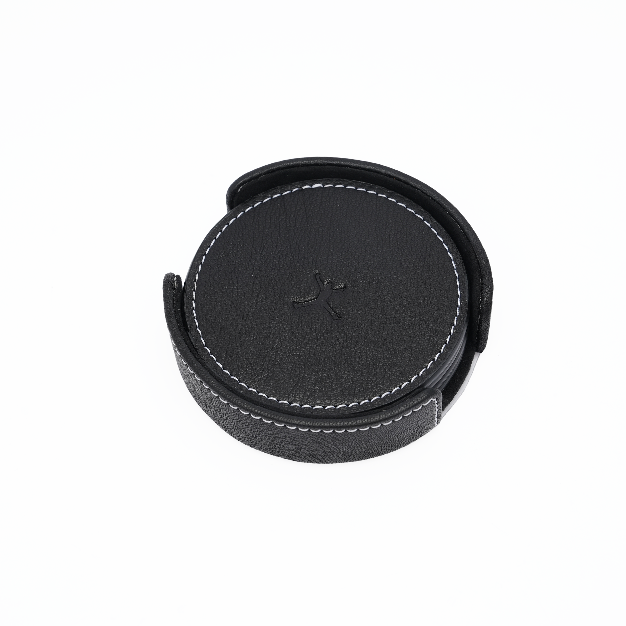 Italian Leather Round Coaster Set - Black