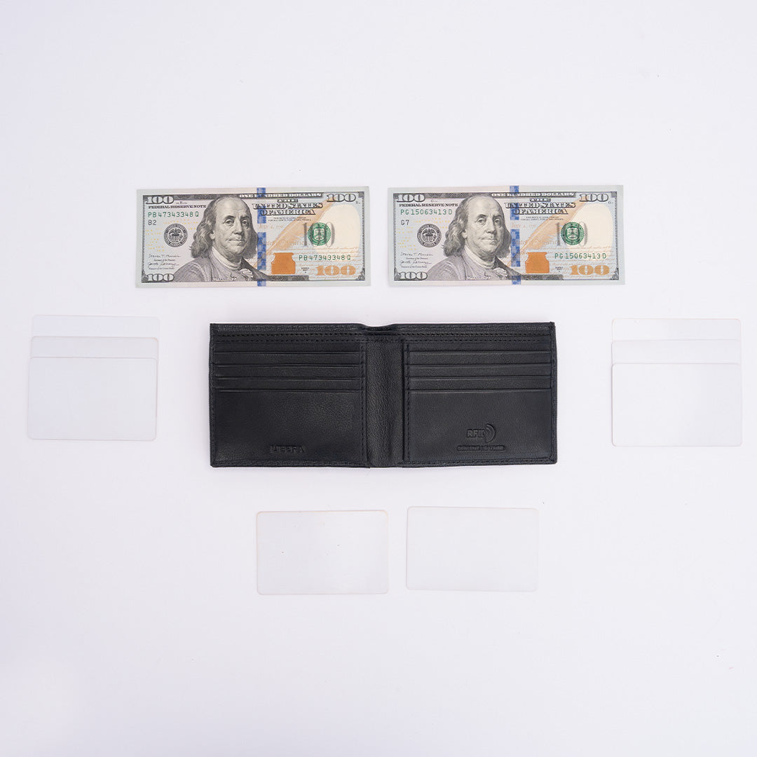 Italian Saffiano Leather RFID Wallet - Black