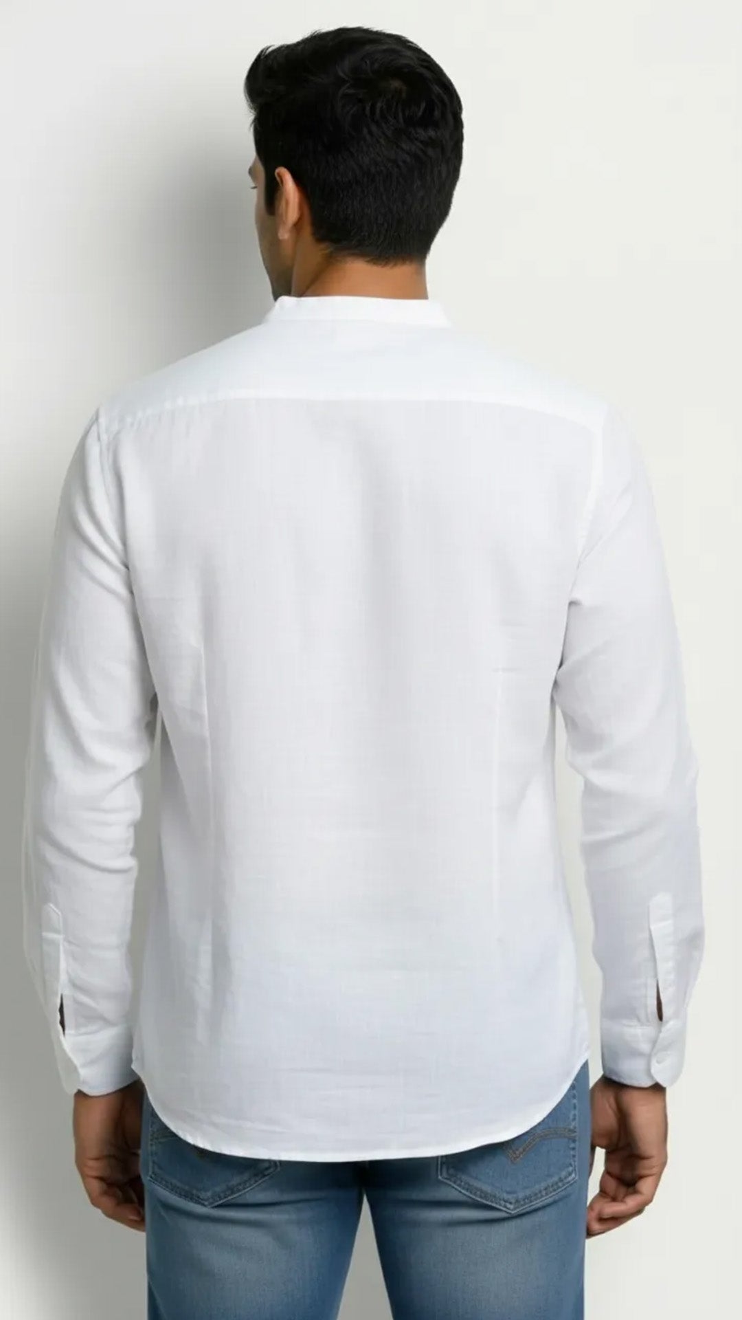 Slim Fit Cotton Linen Plain L/S Half Kurta