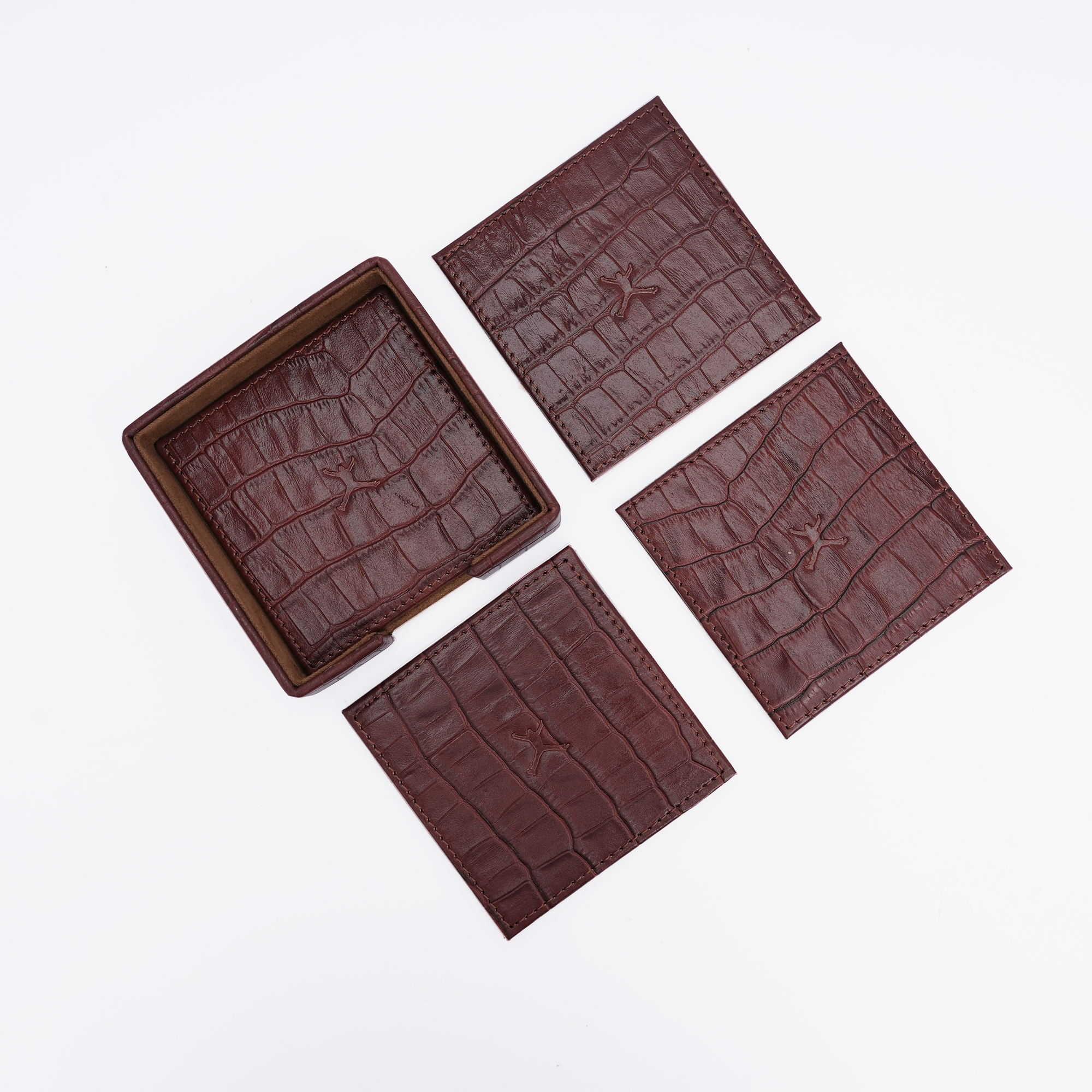 Italian Leather Square Coaster Set - Tan