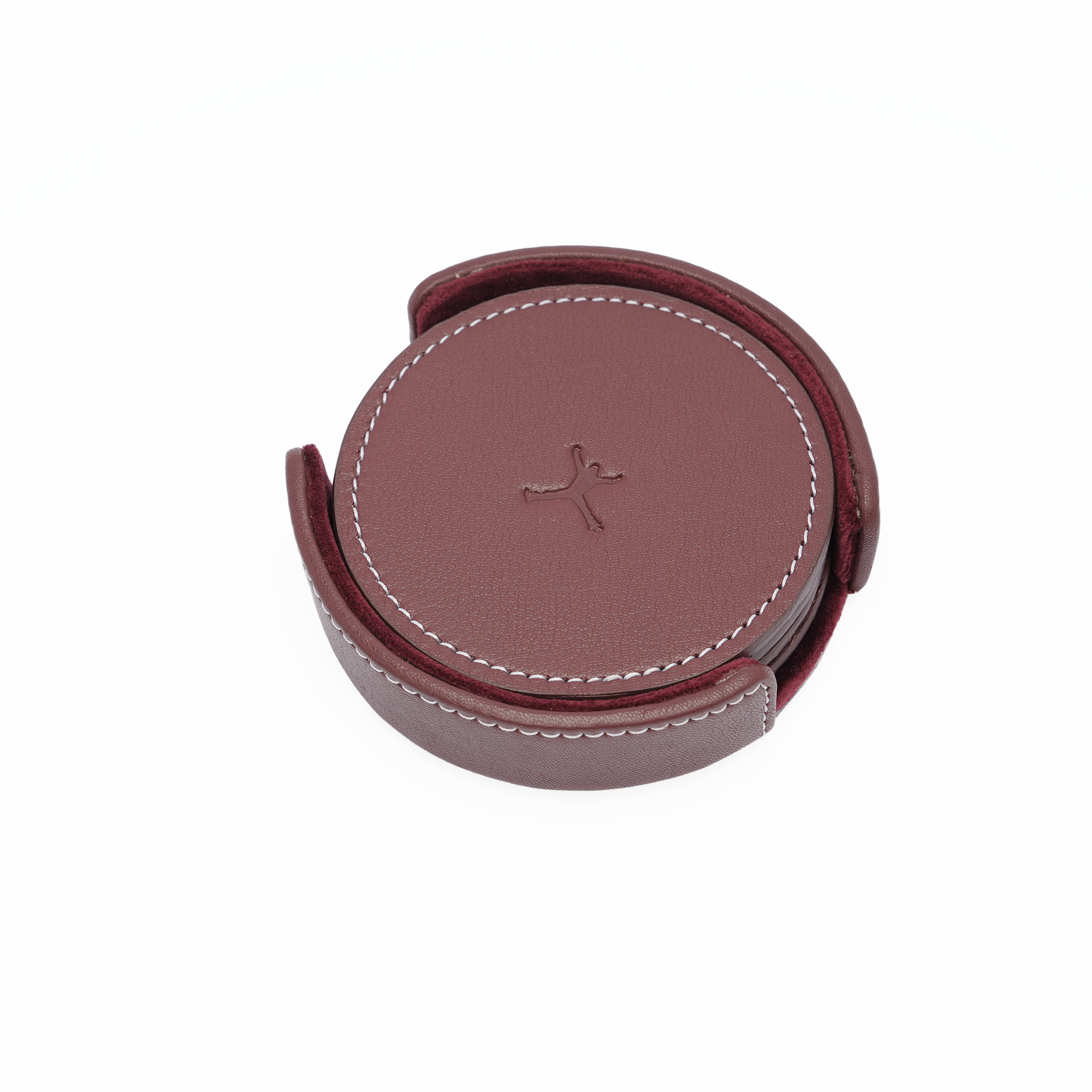 Italian Leather Round Coaster Set - Burgundy