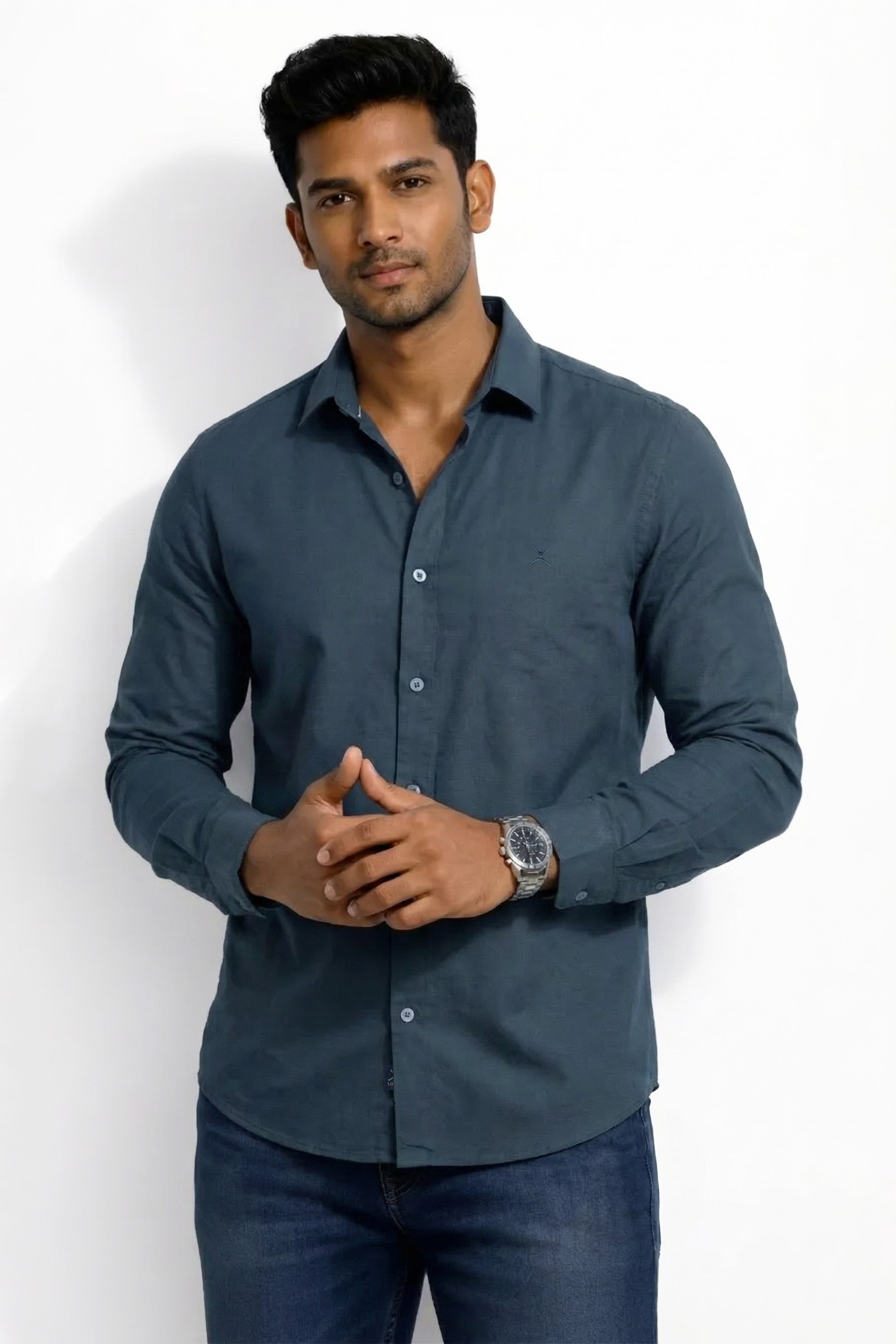 Slim Fit Cotton Plain L/S Shirt