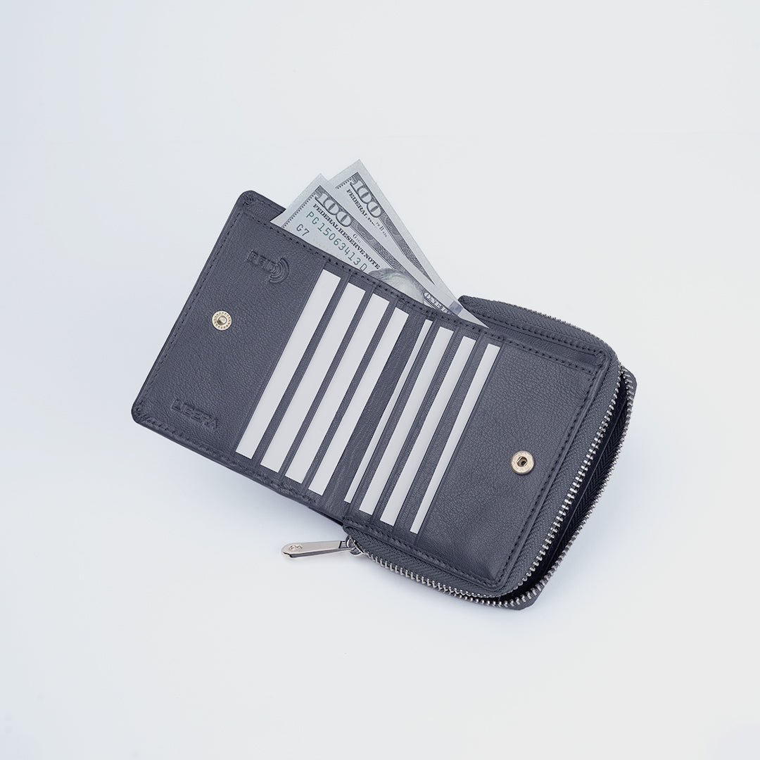 Italian Leather Ladies Wallet - Gray