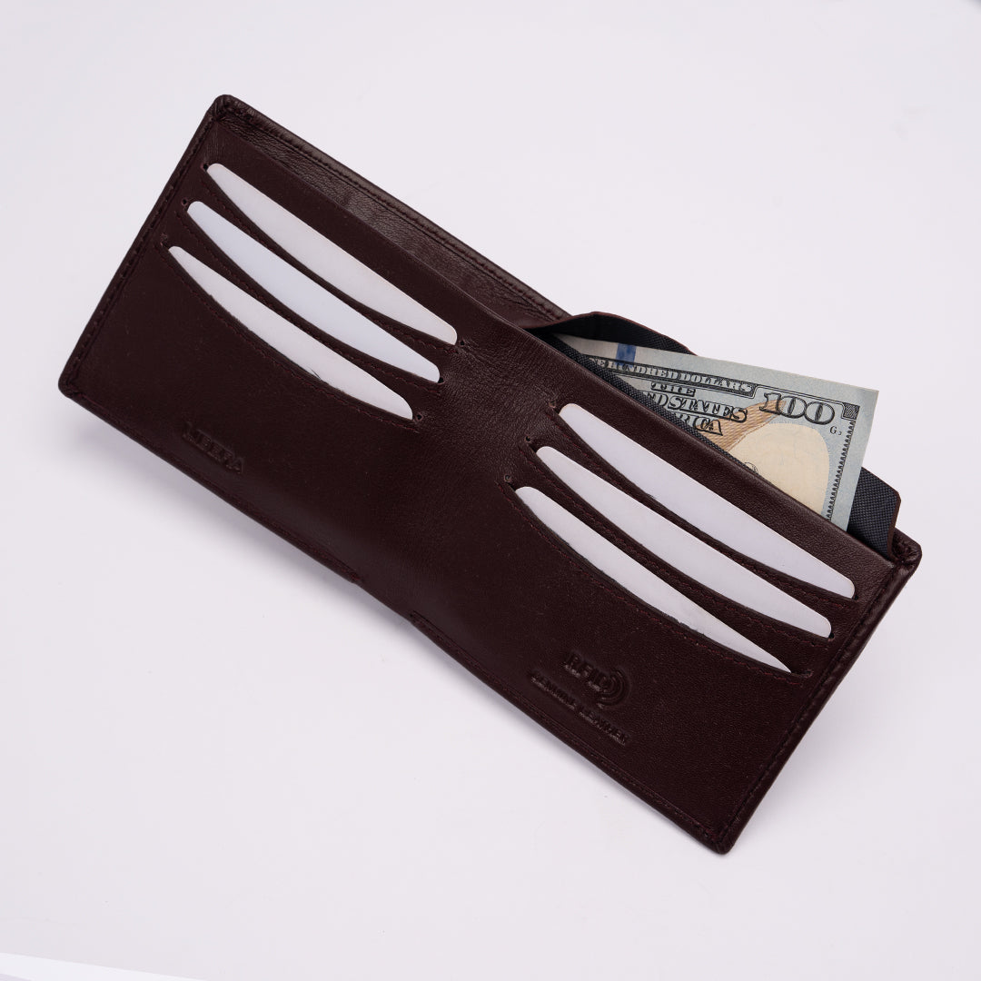Italian Leather Hidden Pocket RFID Wallet - Burgundy