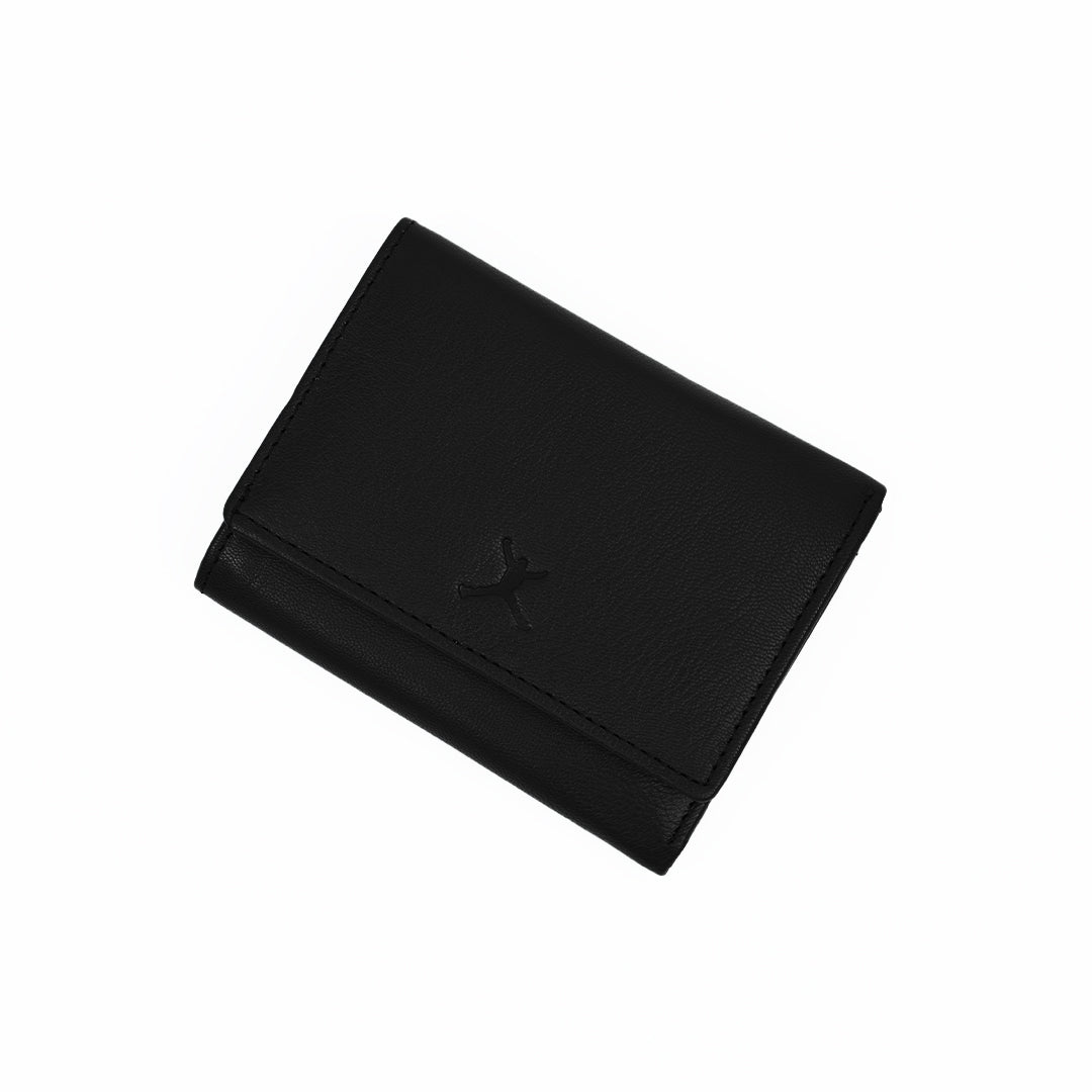Italian Leather Ladies Tri Fold Wallet - Black