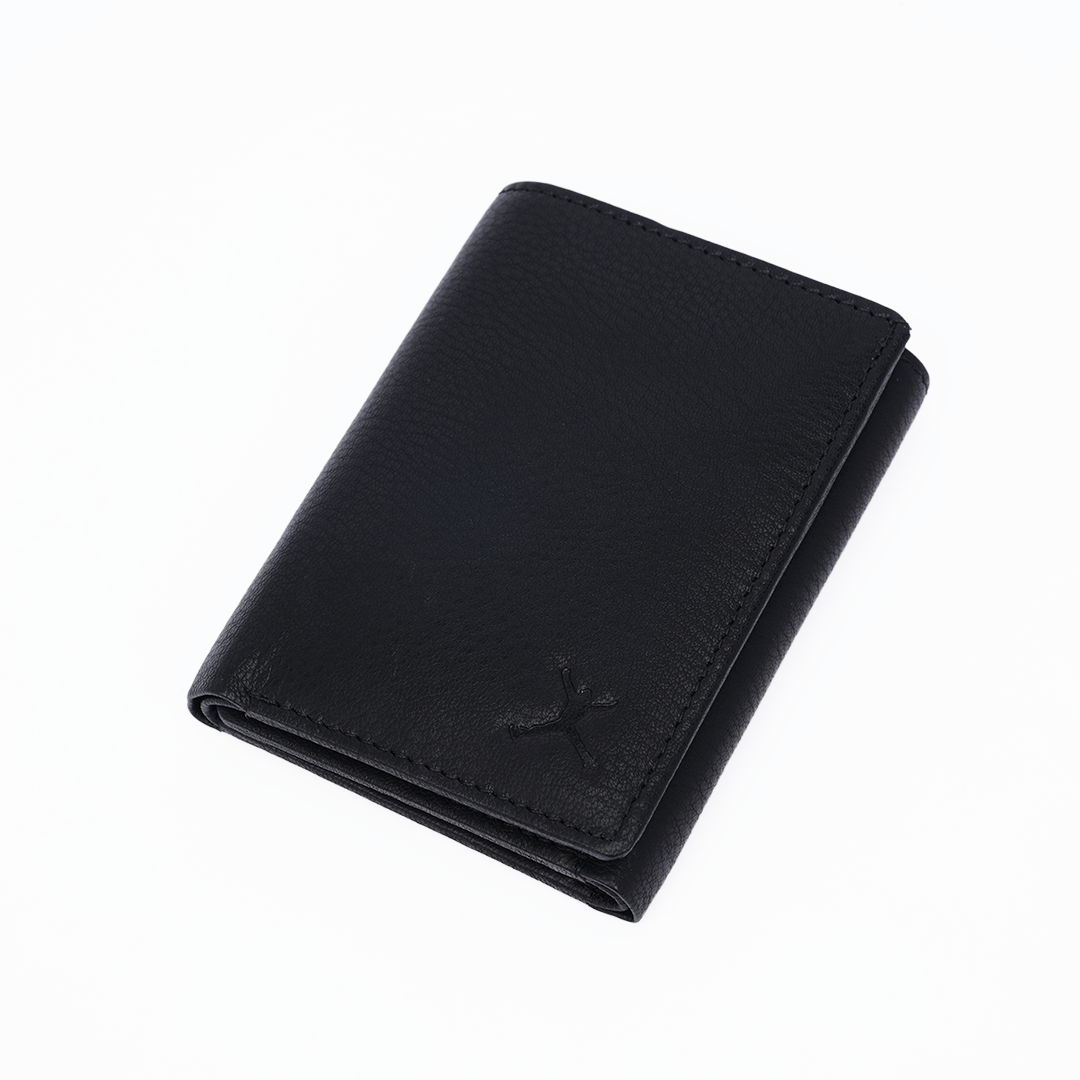 Genuine Leather RFID Tri Fold Wallet - Black