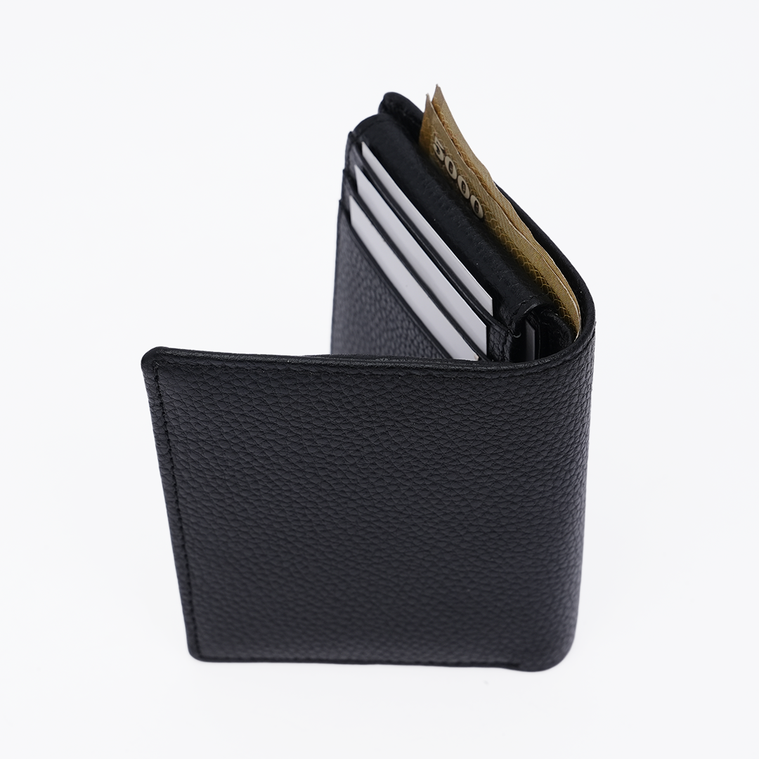Genuine Pebbled Leather RFID Hip Wallet - Black