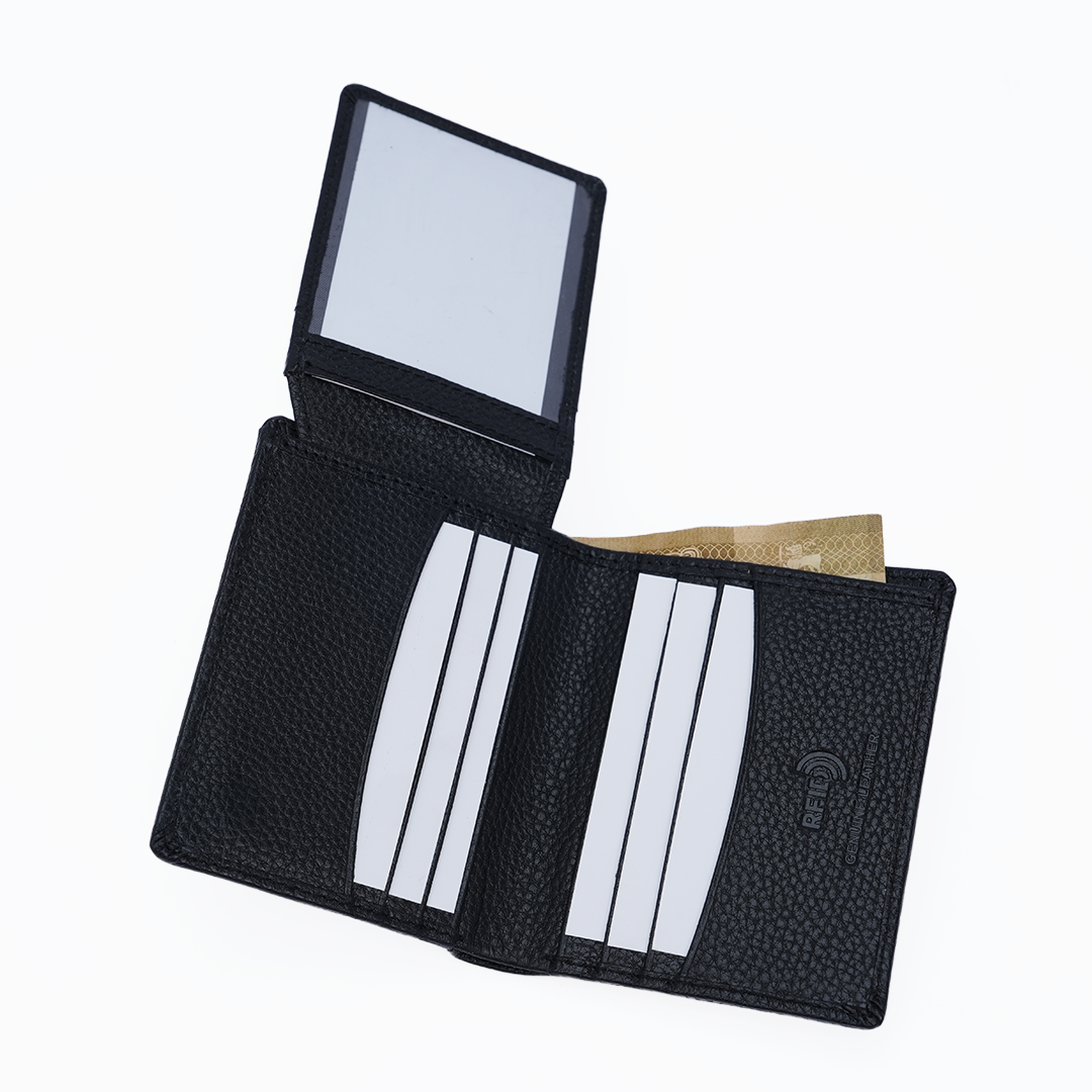 Genuine Pebbled Leather RFID Hip Wallet - Black