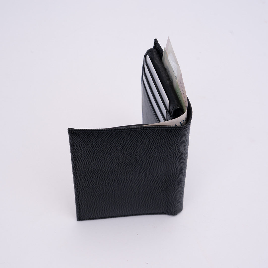 Italian Saffiano Leather RFID Hip Wallet - Black