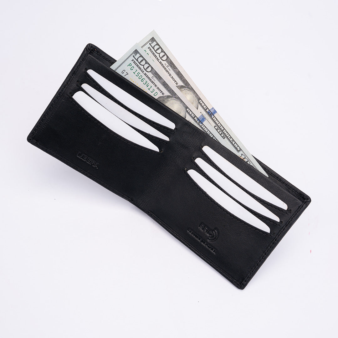Italian Leather Hidden Pocket RFID Wallet - Black