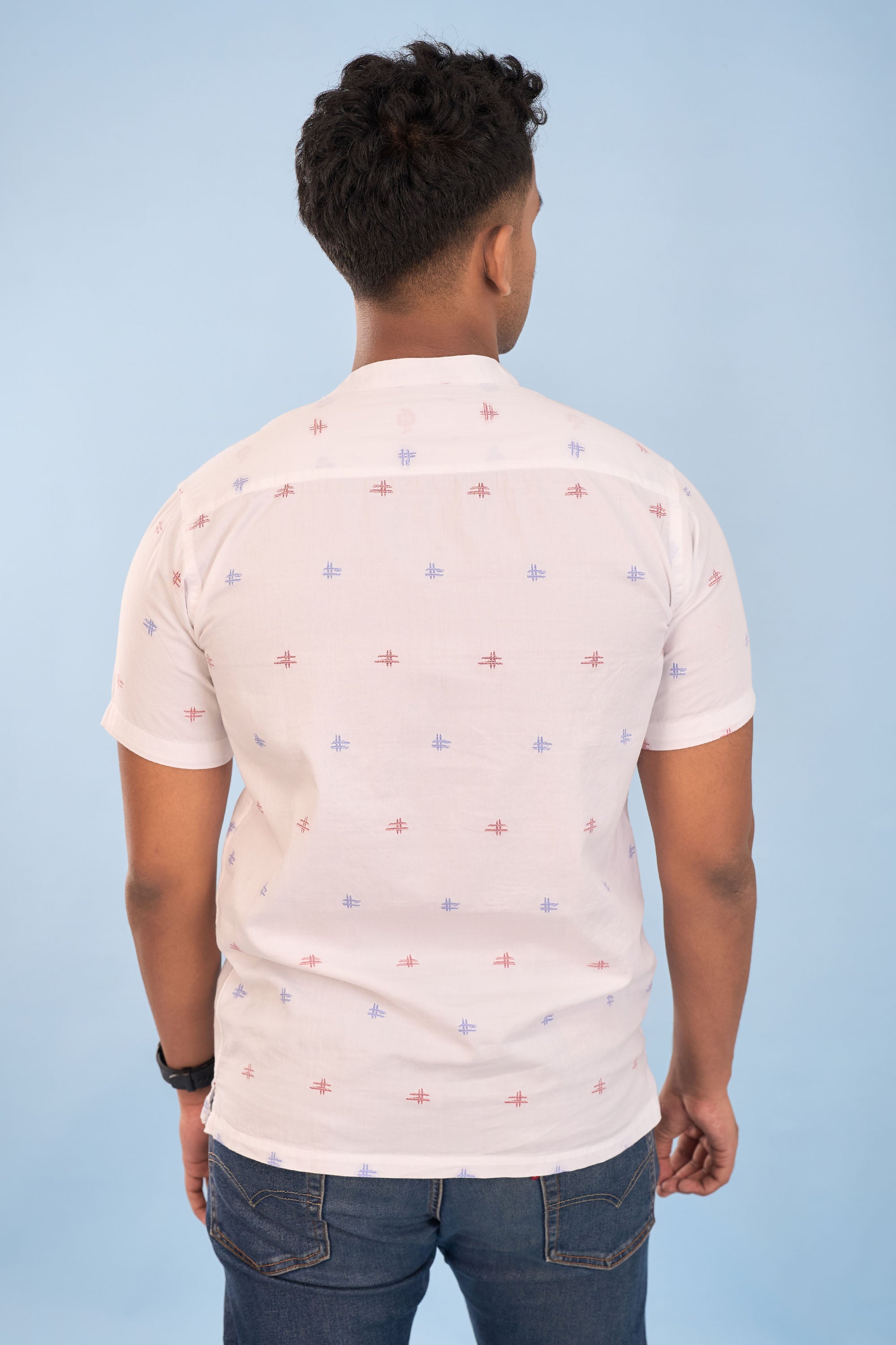 Regular Fit Printed Half Kurta Shirt - S/S - Blue| Red