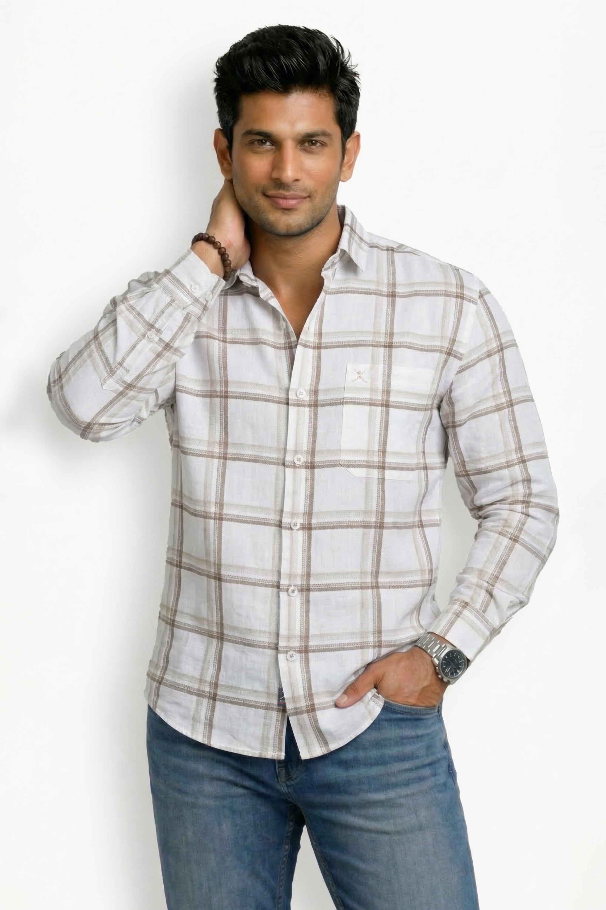Slim Fit Cotton Checks L/S Shirt