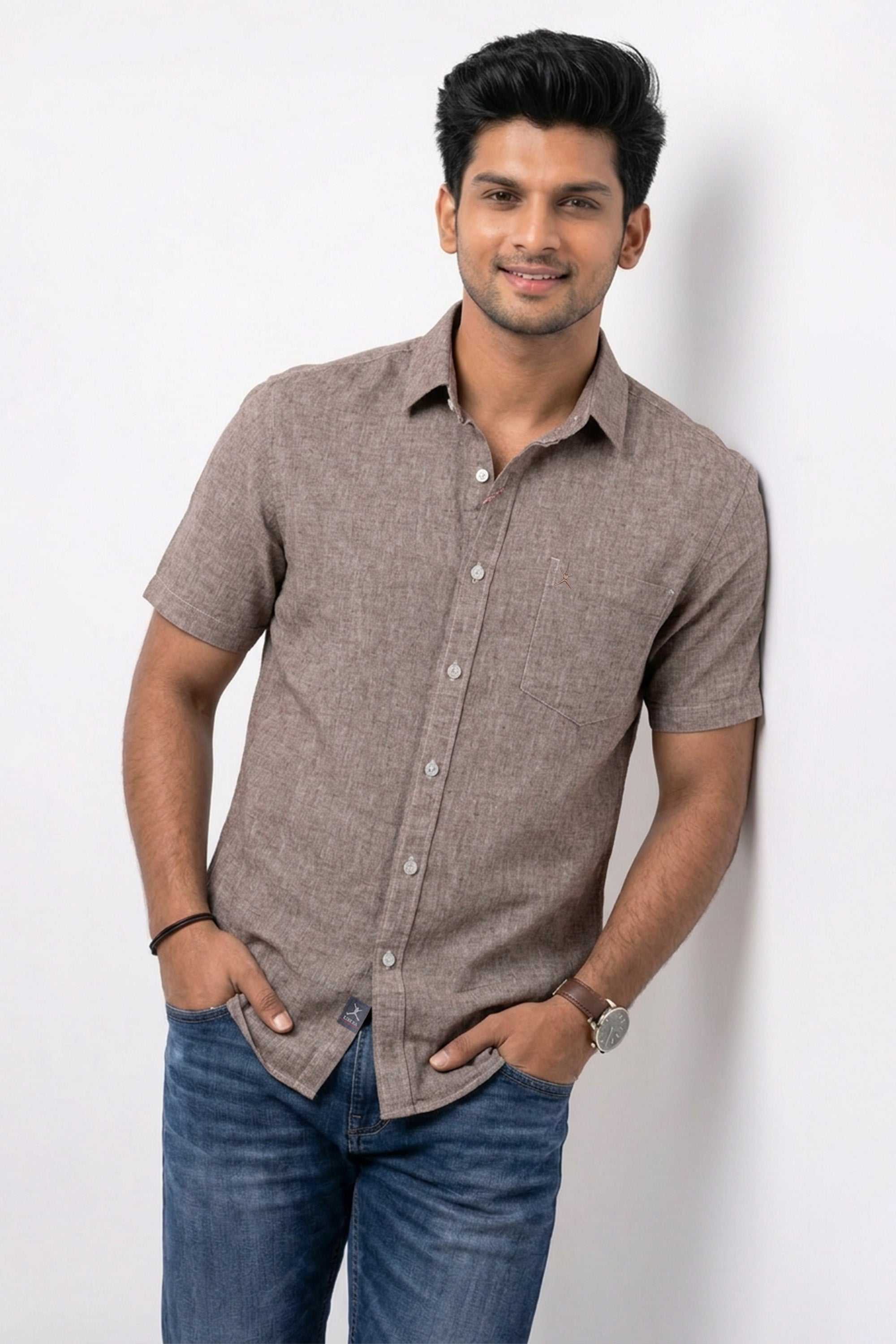 Slim Fit Cotton Linen Plain S/S Shirt