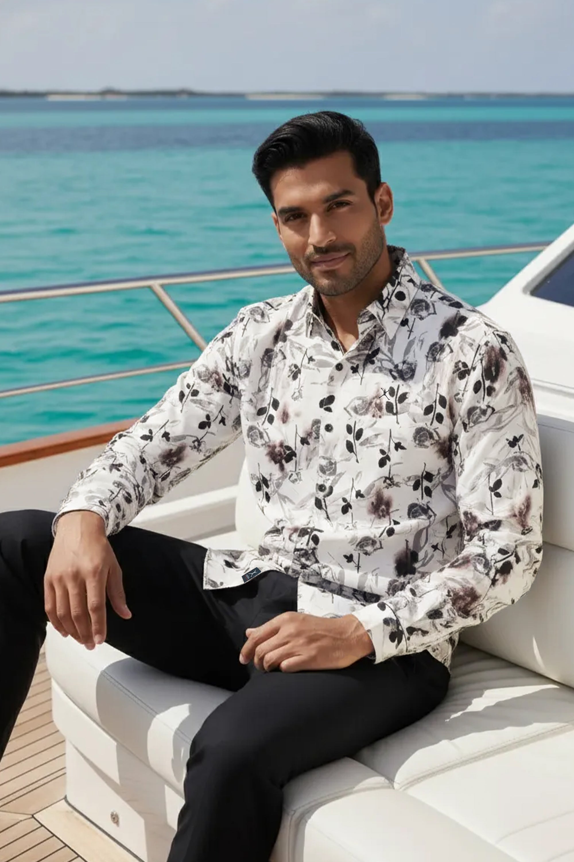 Slim Fit Leaf Printed L/S Shirt