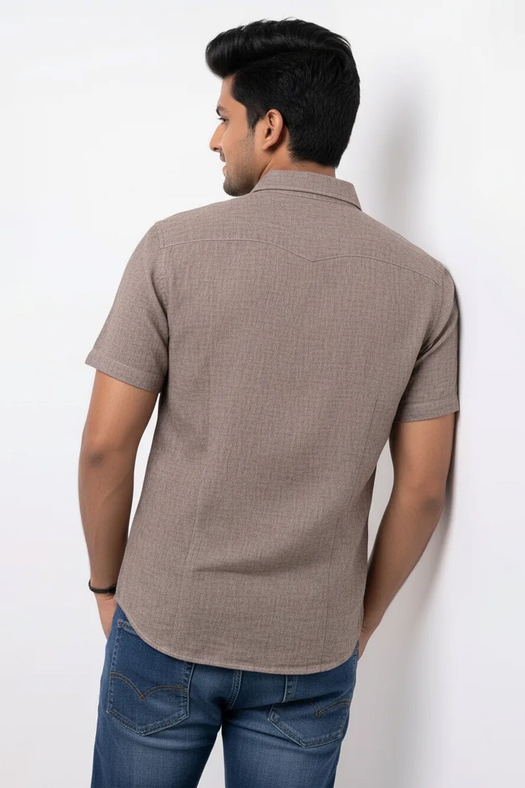 Slim Fit Cotton Linen Plain S/S Shirt