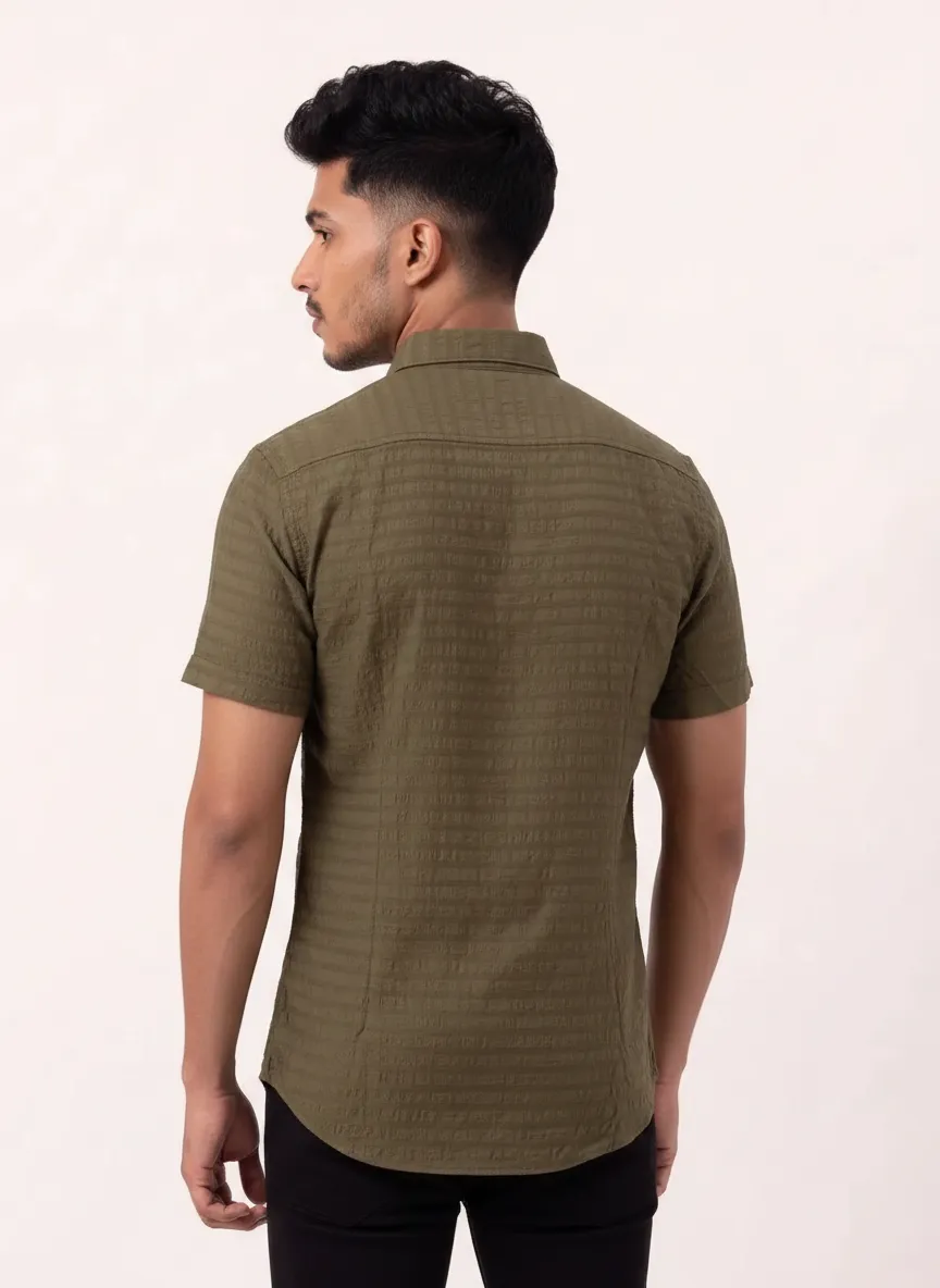 Slim Fit Cotton Stripes S/S Shirt - Beige