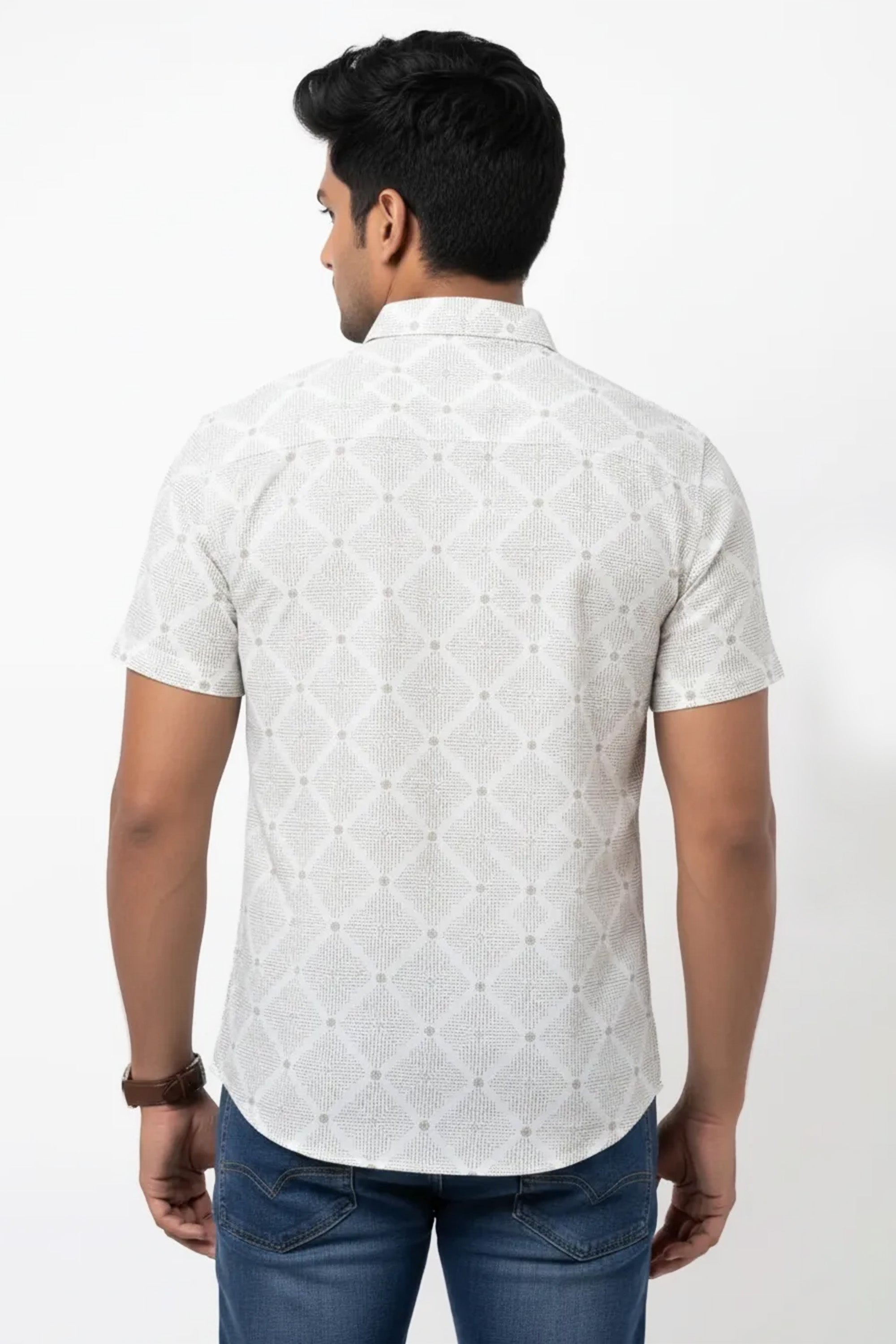 Slim Fit Cotton Linen Printed S/S Shirt