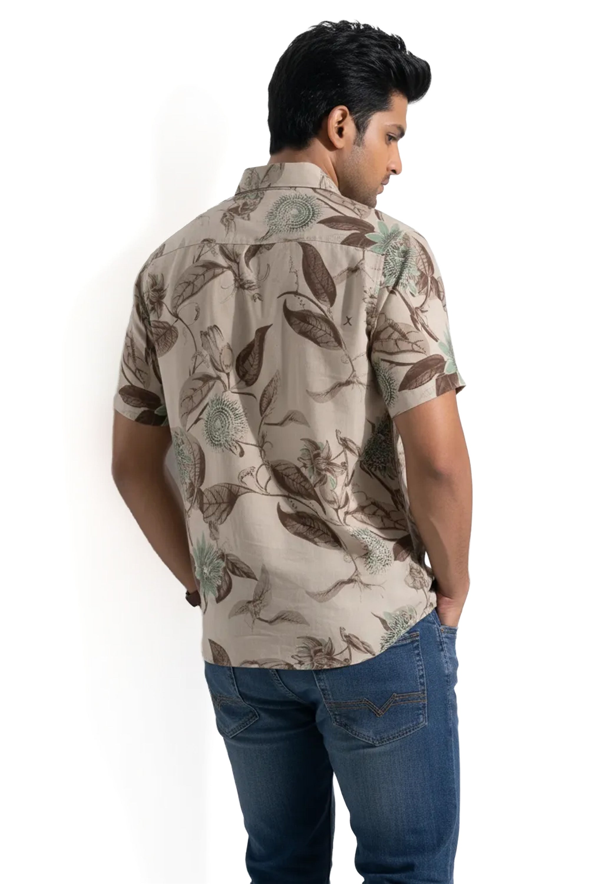 Slim Fit Cotton Linen Printed L/S Shirt