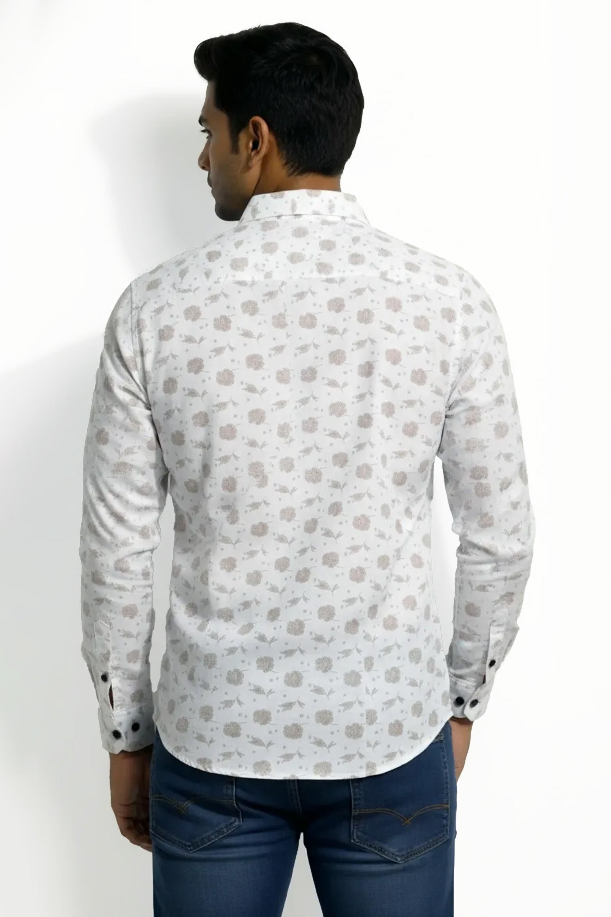 Slim Fit Cotton Linen Printed L/S Shirt