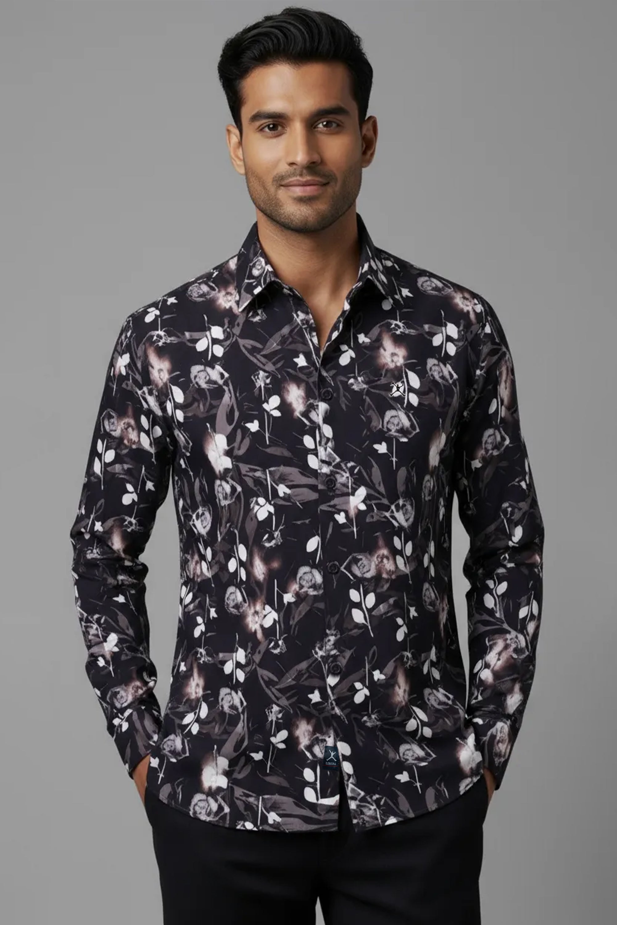 Slim Fit Leaf Printed L/S Shirt