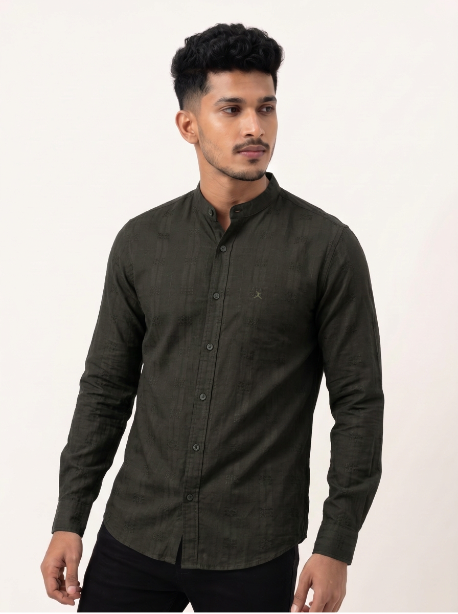 Slim Fit Cotton Plain L/S Shirt - Ash Black