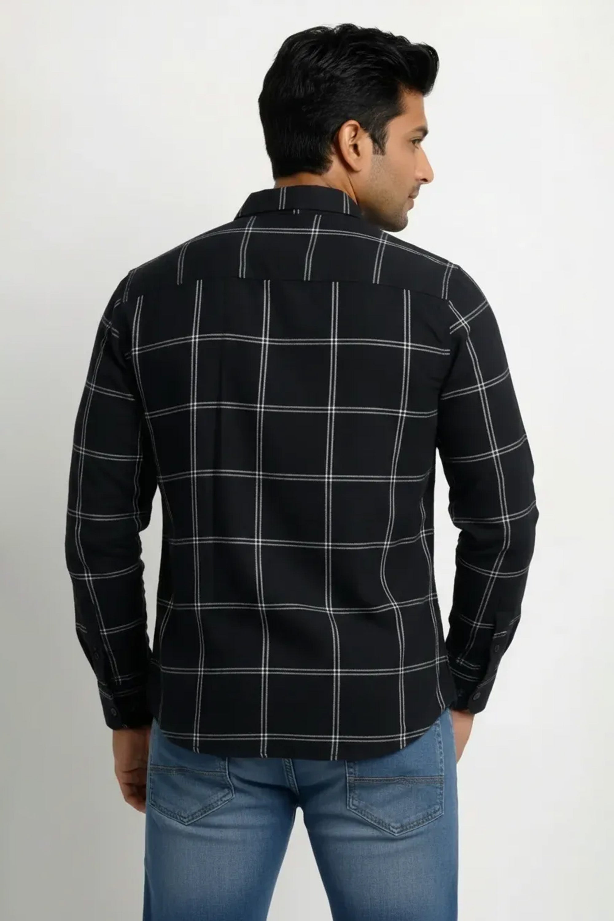 Slim Fit Cotton Linen Stripe Checks L/S Shirt