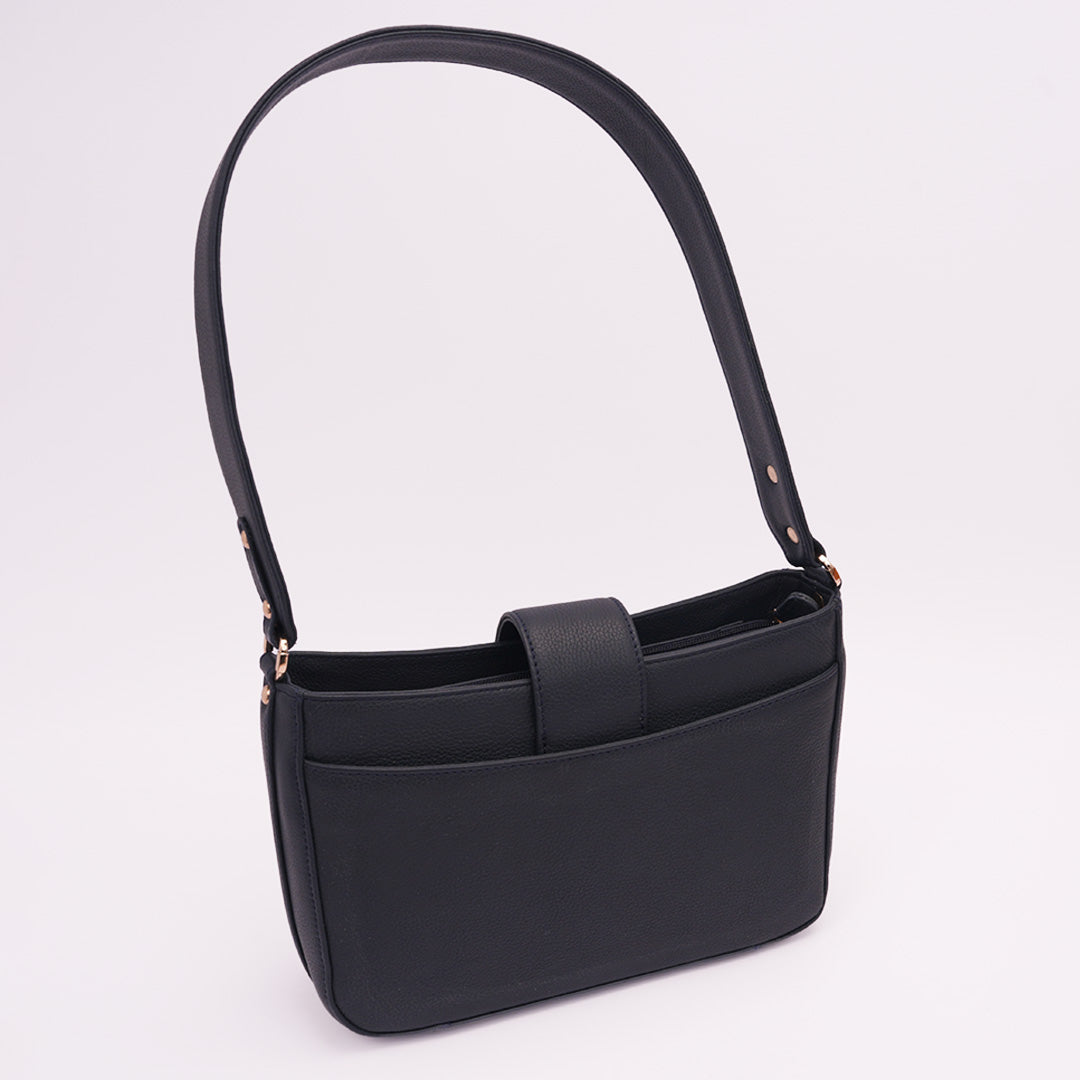 Italian Leather Ladies Shoulder Bag - Navy