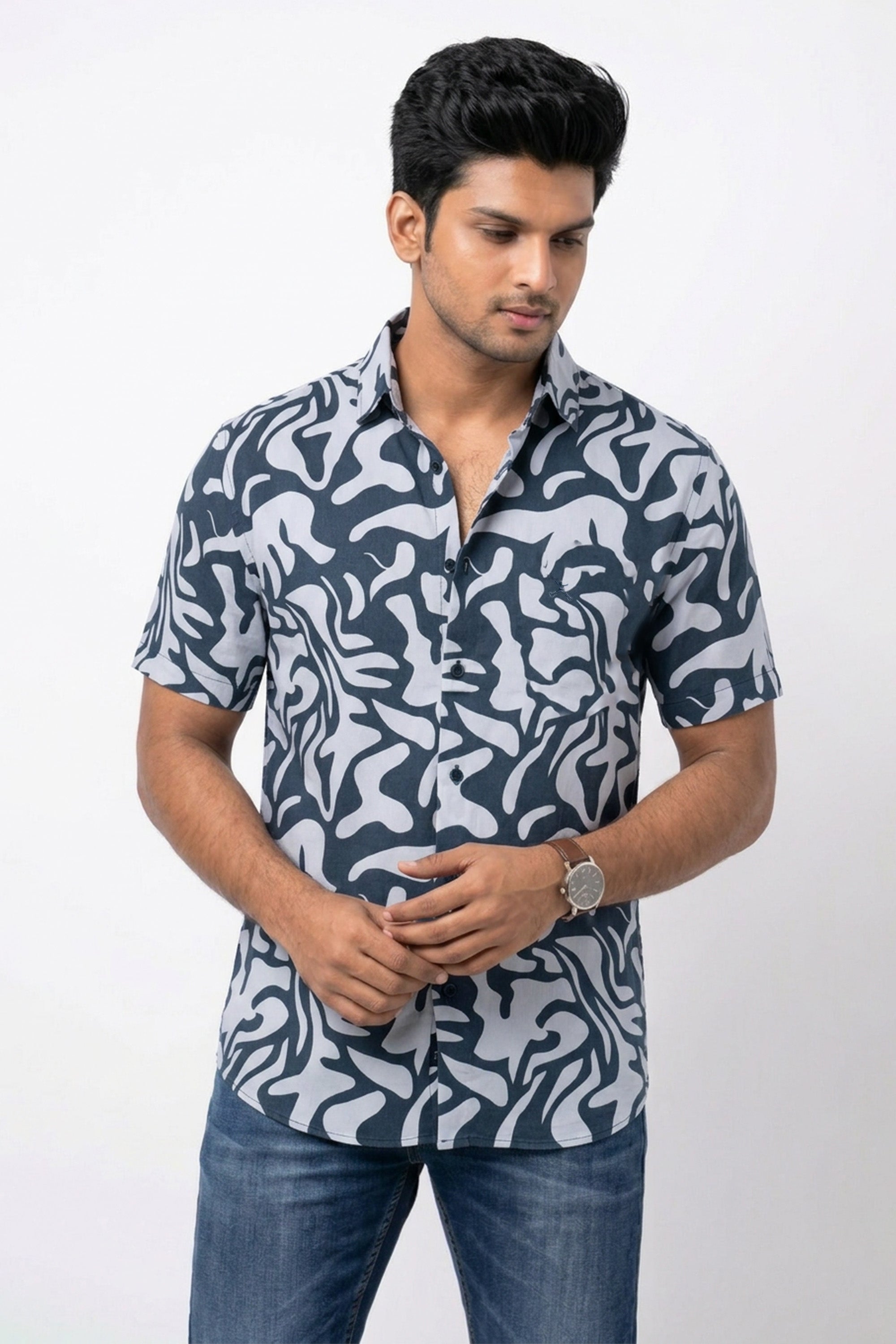 Slim Fit Cotton Linen Printed L/S Shirt