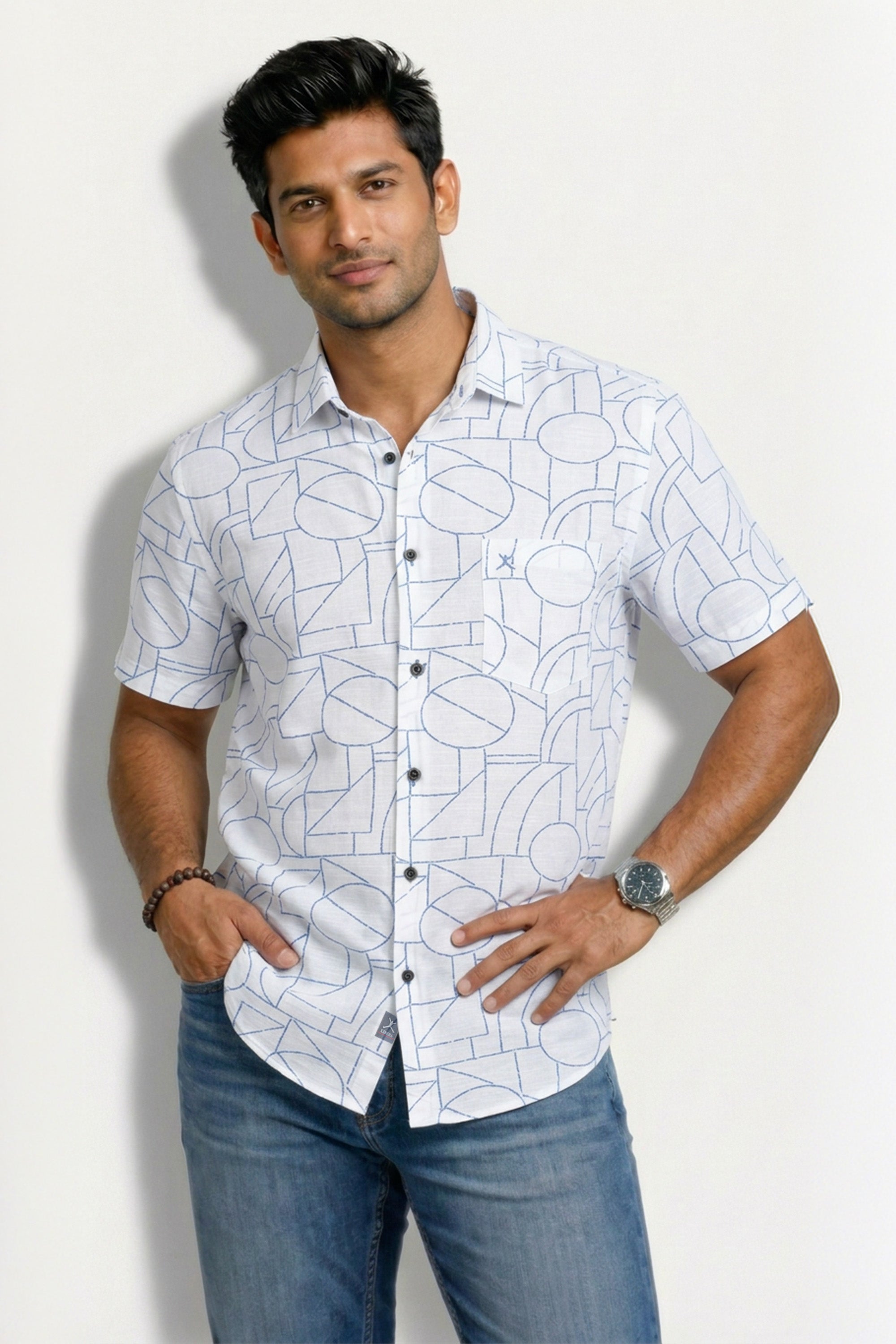 Slim Fit Cotton Linen Printed S/S Shirt