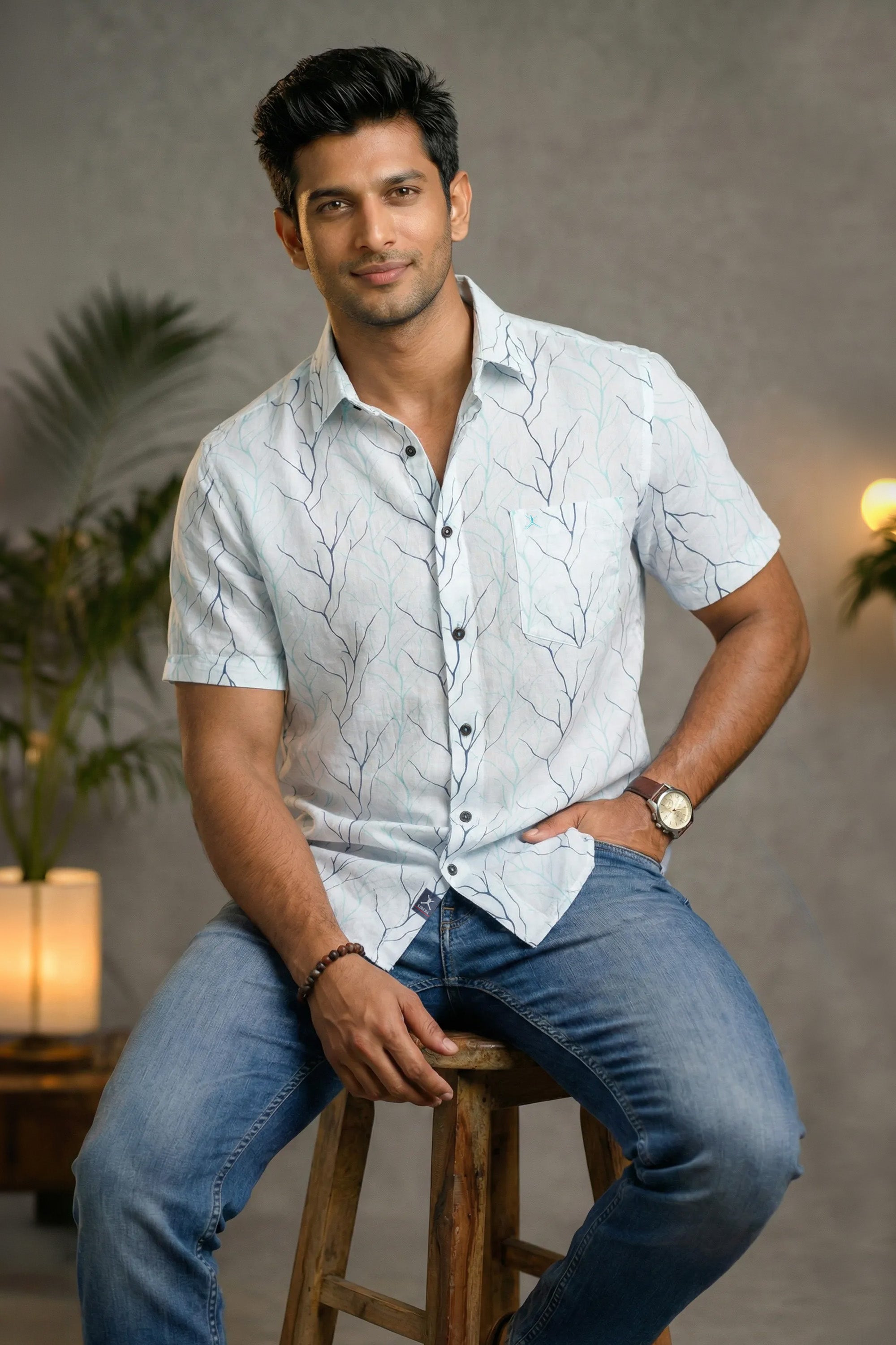 Regular Fit Cotton Linen Printed S/S Shirt